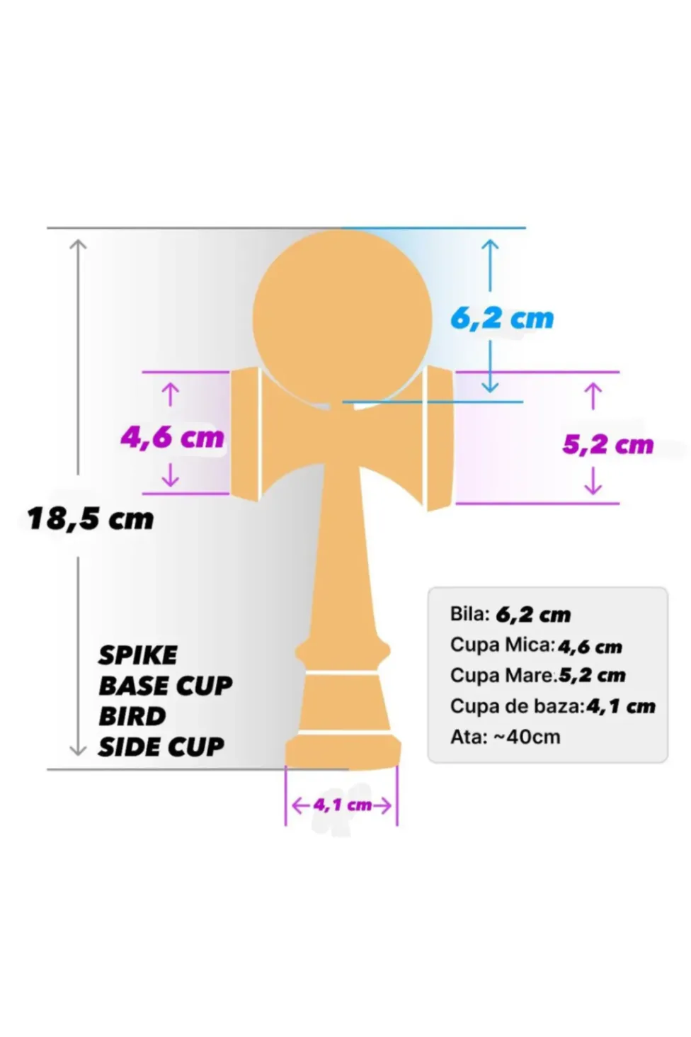 Kendama Record Plus Sticky Clear 18, 5 cm, cu base cup, cupe mari si set ata cadou  - Prezentare Online