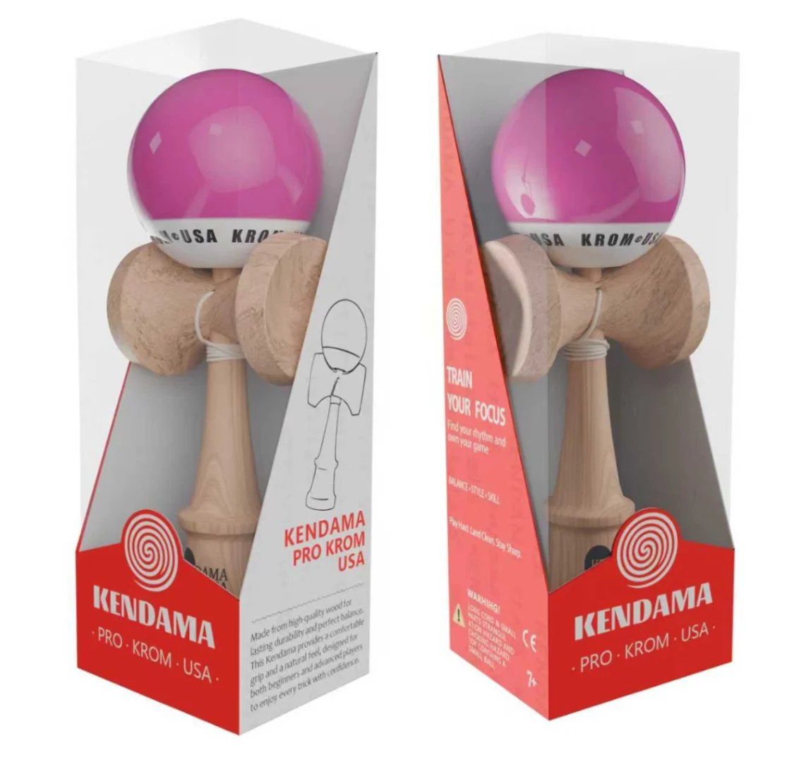 Kendama KROM USA Roz ,18, 5 cm,  Base cup, Cupe mari si set ata cadou - Detalii Produs