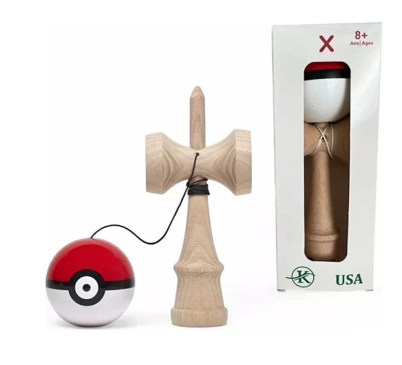 Kendama Profesionala Pokemon Rosu, 18 cm si o ata de rezerva 