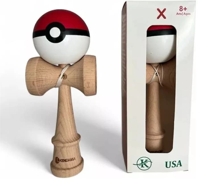 Kendama Profesionala Pokemon Rosu, 18 cm si o ata de rezerva  - Detalii Produs