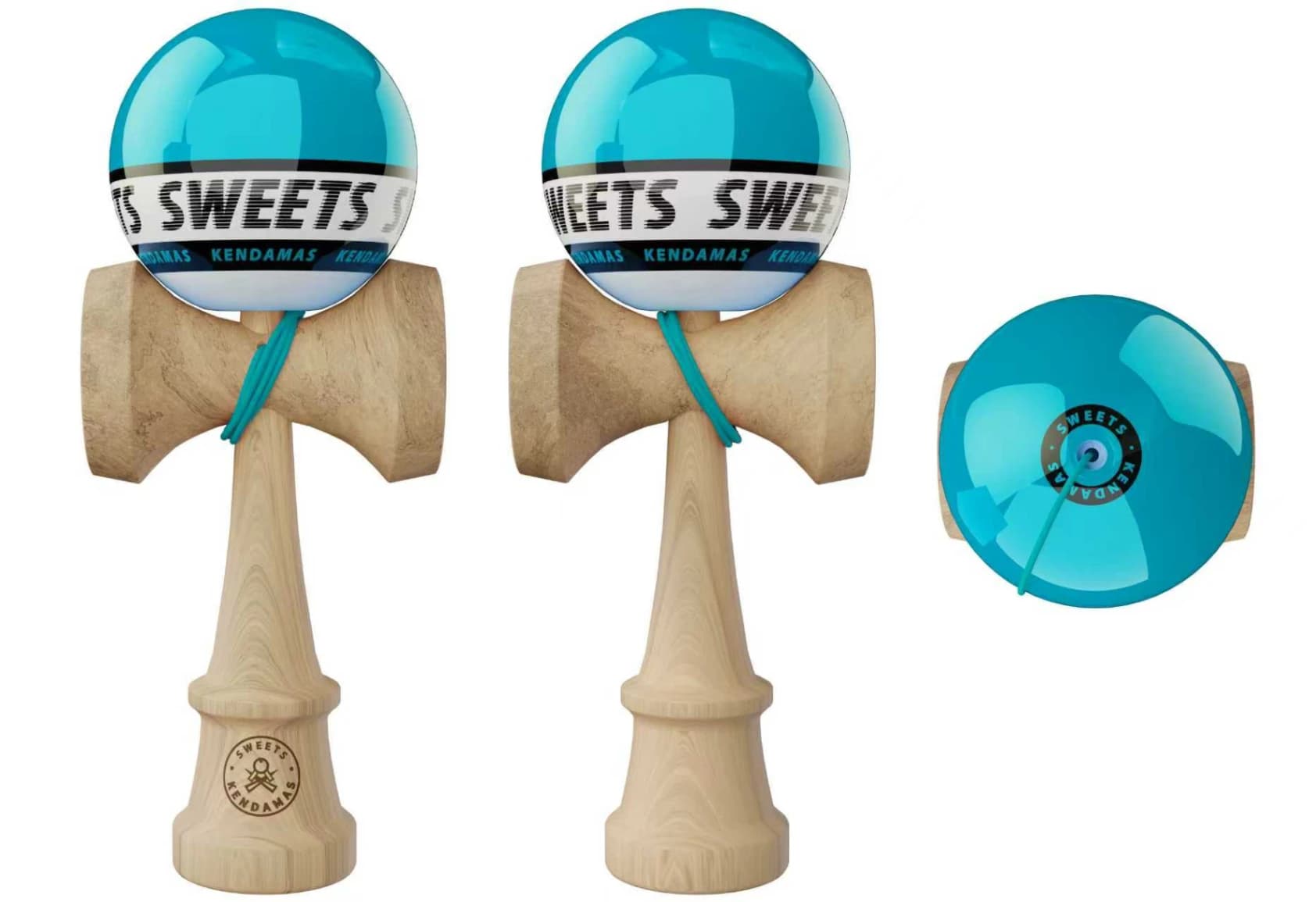 Kendama Sweets Starter - Turcoaz, Base Cup, Cupe Mari, marime mare 18,5 cm si o ata de rezerva