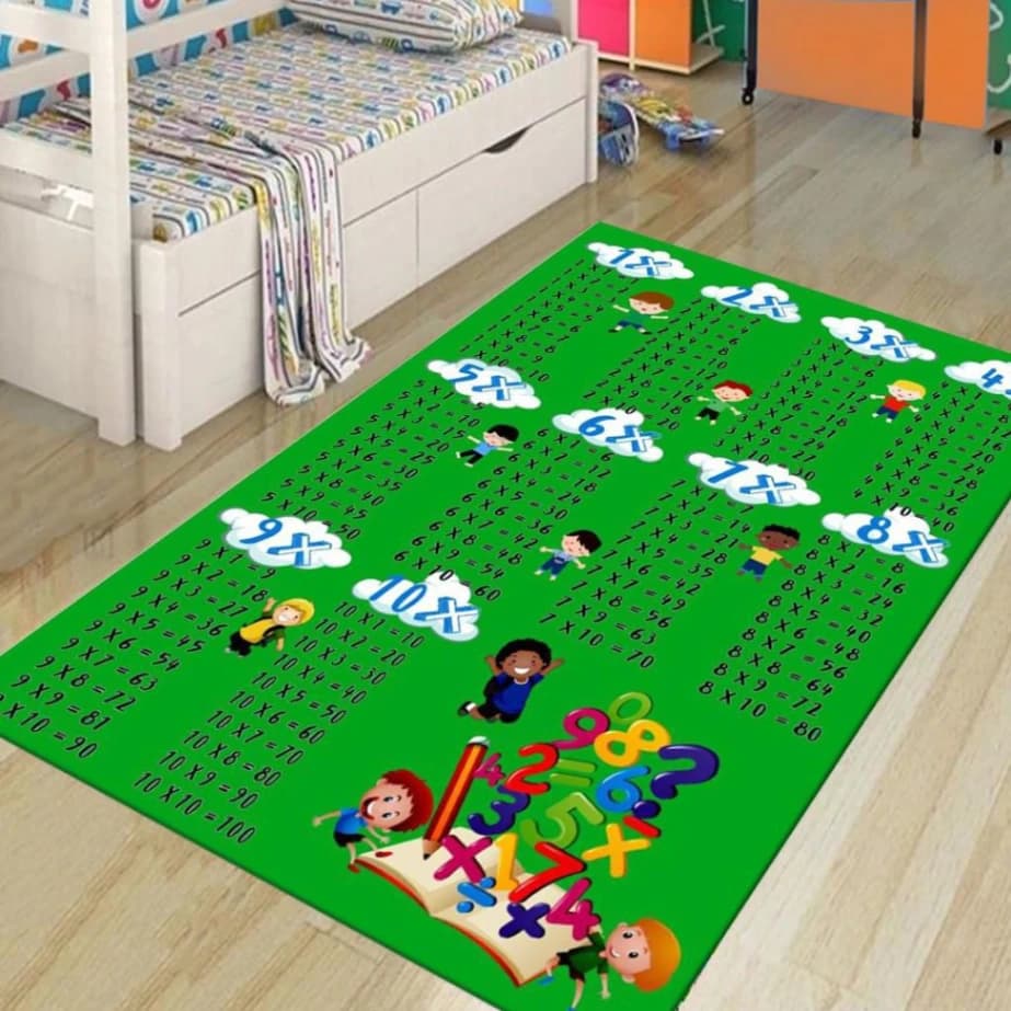 Fotografie produs: Covor Educativ Copii Tabla Inmultirii, 120 x 180 cm, Verde  - Verde 