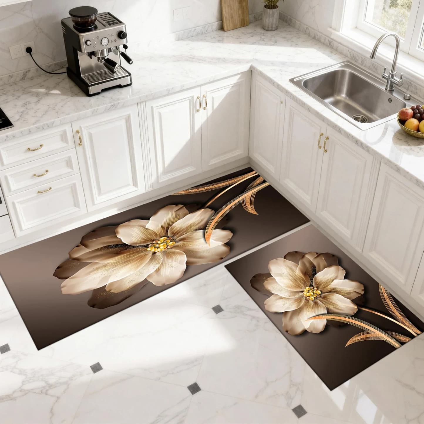 Set 2 covoare de Bucatarie, Cu flori 