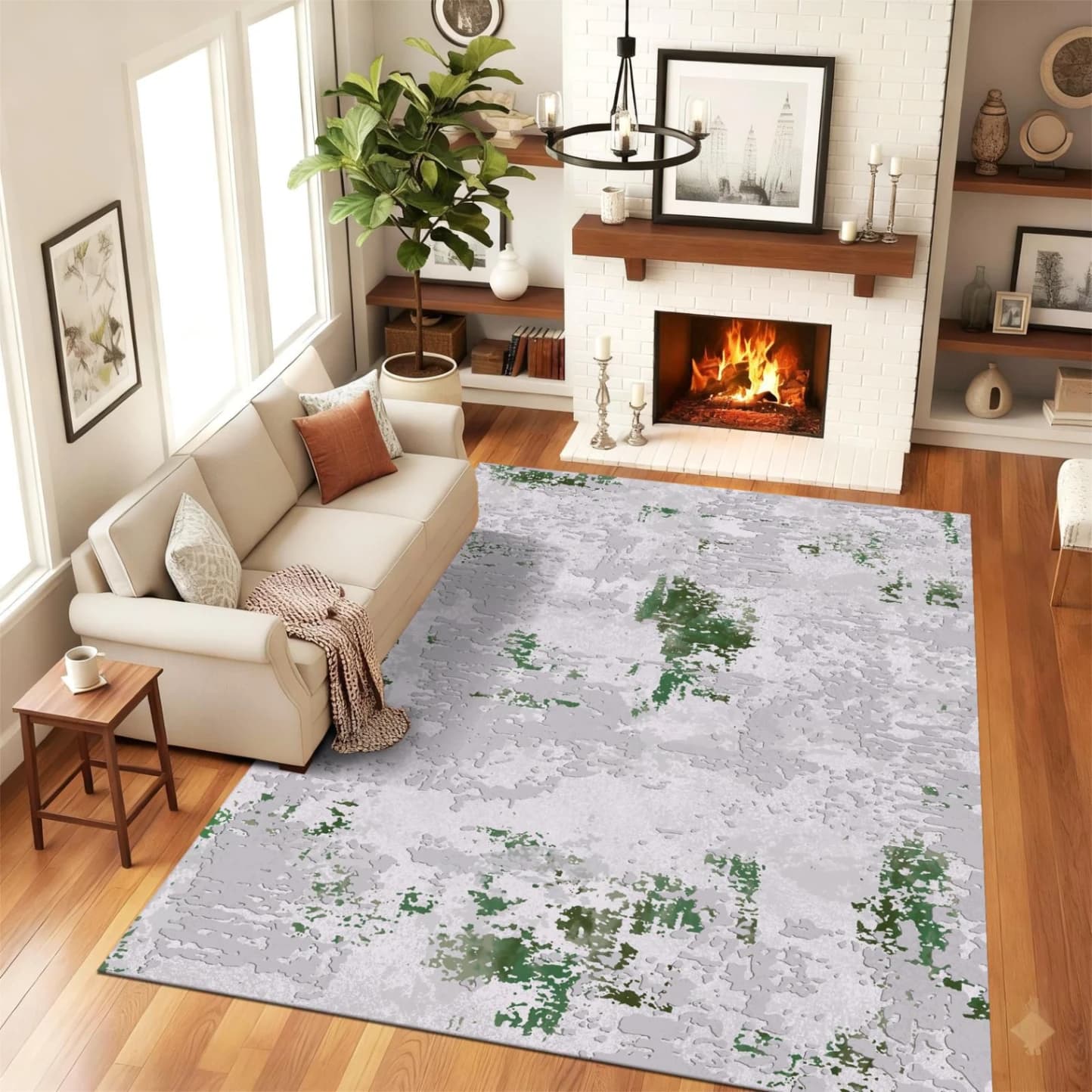 Covor modern cu design abstract cu model Cu verde pictat GRI 200X300 CM