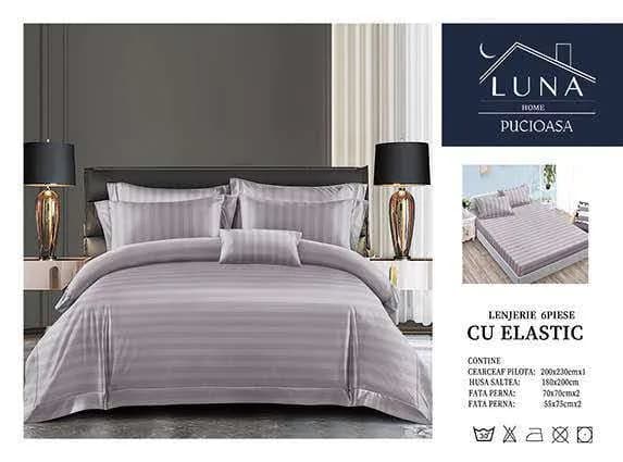 Fotografie produs: Lenjerie de pat din Damasc, pentru pat dublu, 6 piese 200X230 CM Gri