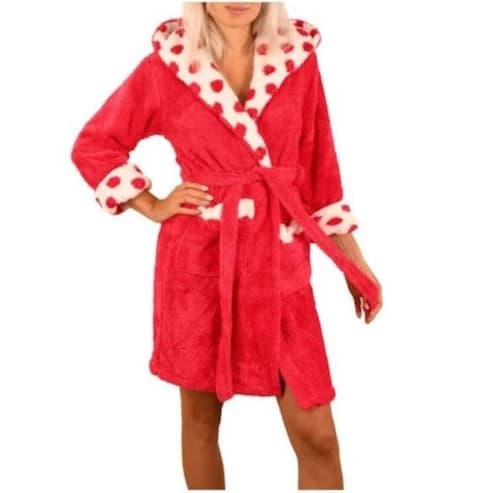 Fotografie produs: Halat de baie din fleece pentru femei cu buline - Rosu XL Rosu S - Rosu