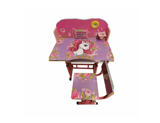 Birou copii din MDF cu jucarii interactive, Dimensiuni 68X43X65, Cadru metalic, Model Unicorn, Roz-Concept E Efrall - Detalii Produs