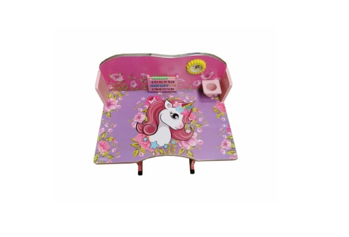 Birou copii din MDF cu jucarii interactive, Dimensiuni 68X43X65, Cadru metalic, Model Unicorn, Roz-Concept E Efrall - Prezentare Online