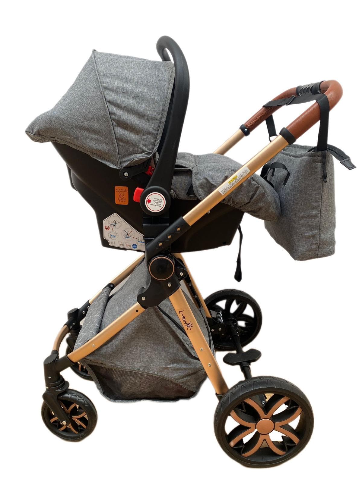 Carucior 3 in 1 cu landou, scoica si geanta, 0-36 luni gri-Concept E Efrall - Magazin Online