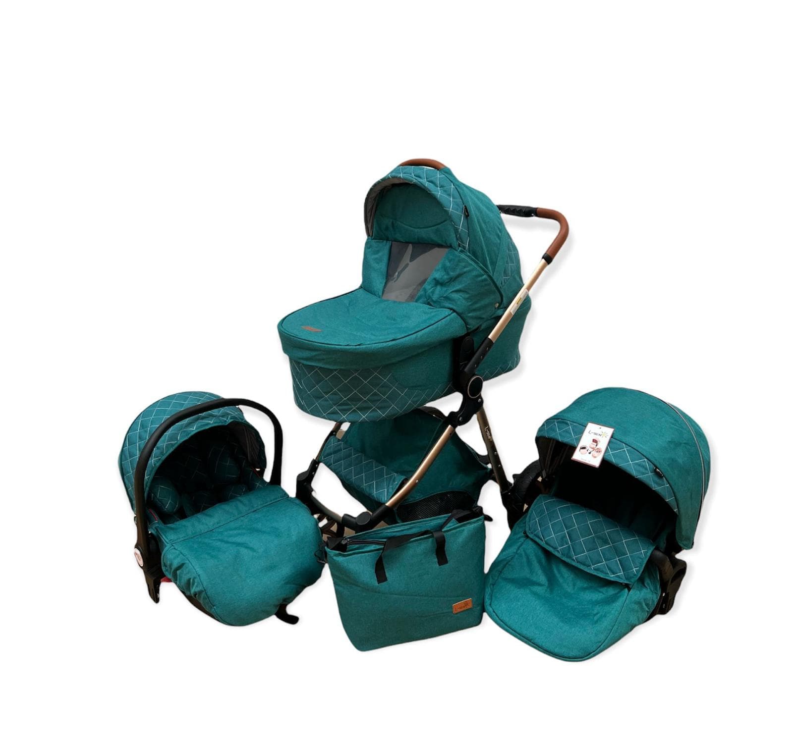 Carucior 3 in 1 cu landou, scoica si geanta, 0-36 luni turcoaz-Concept E Efrall