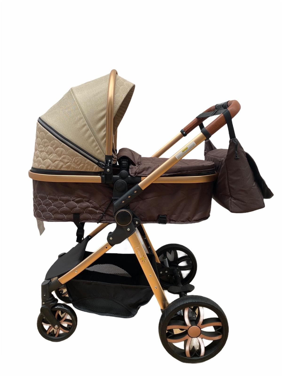 Carucior 3 in 1, Landou/Parte sport si Scoica, cadru din aluminiu si suspensii, Bej -Concept E Efrall - Foto Universul Familiei