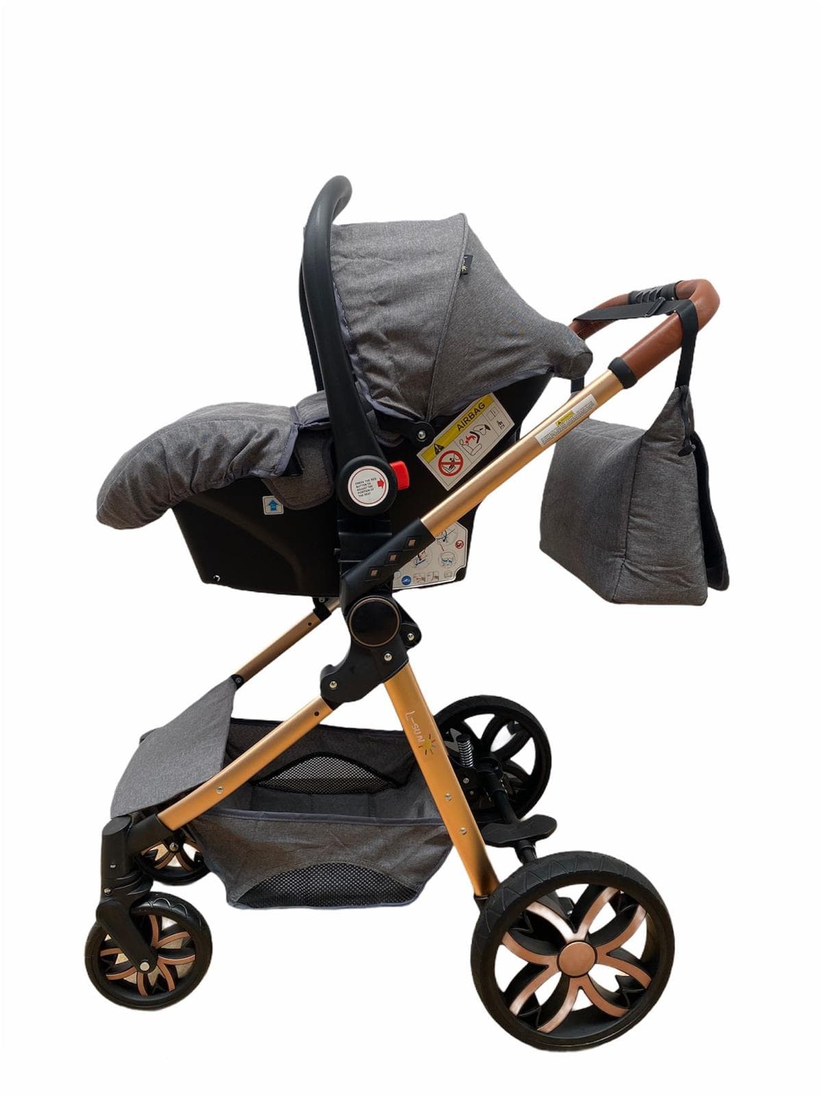 Carucior 3 in 1, Landou/Parte sport si Scoica, cadru din aluminiu si suspensii, gri -Concept E Efrall - Foto Universul Familiei