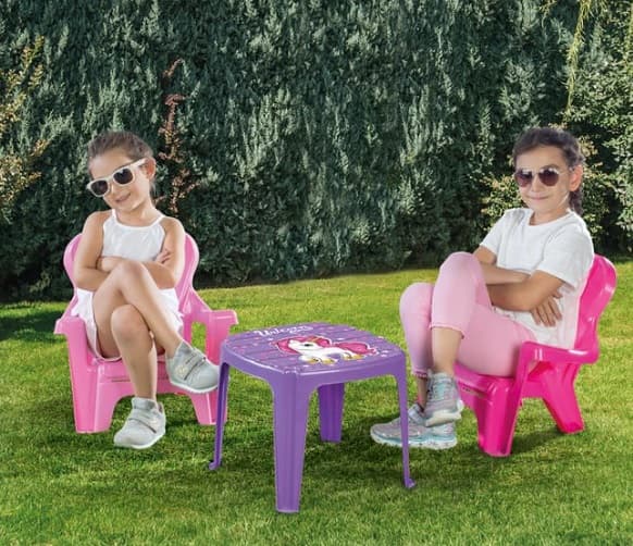 Set de masa cu scaune pentru copii roz si mov-Concept E Efrall - Detalii Produs