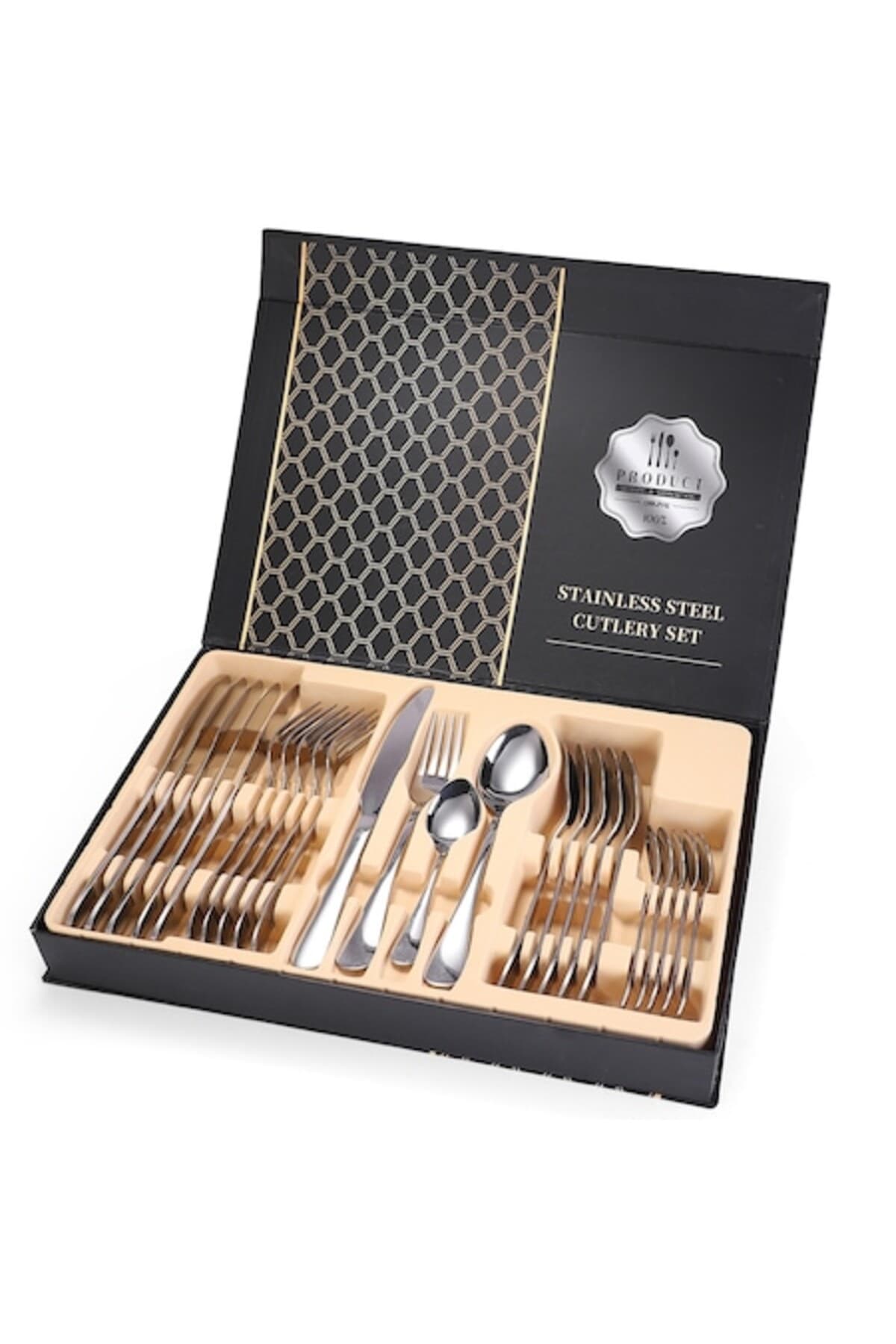 Set tacamuri, 24 piese, Otel inoxidabil, Argintiu