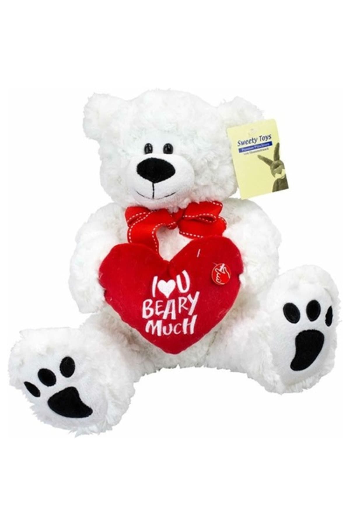 Fotografie produs: Ursuleț de pluș 30 cm cu sunete, inimă, mesaj romantic, Beary Much, alb, înălțime - Crem