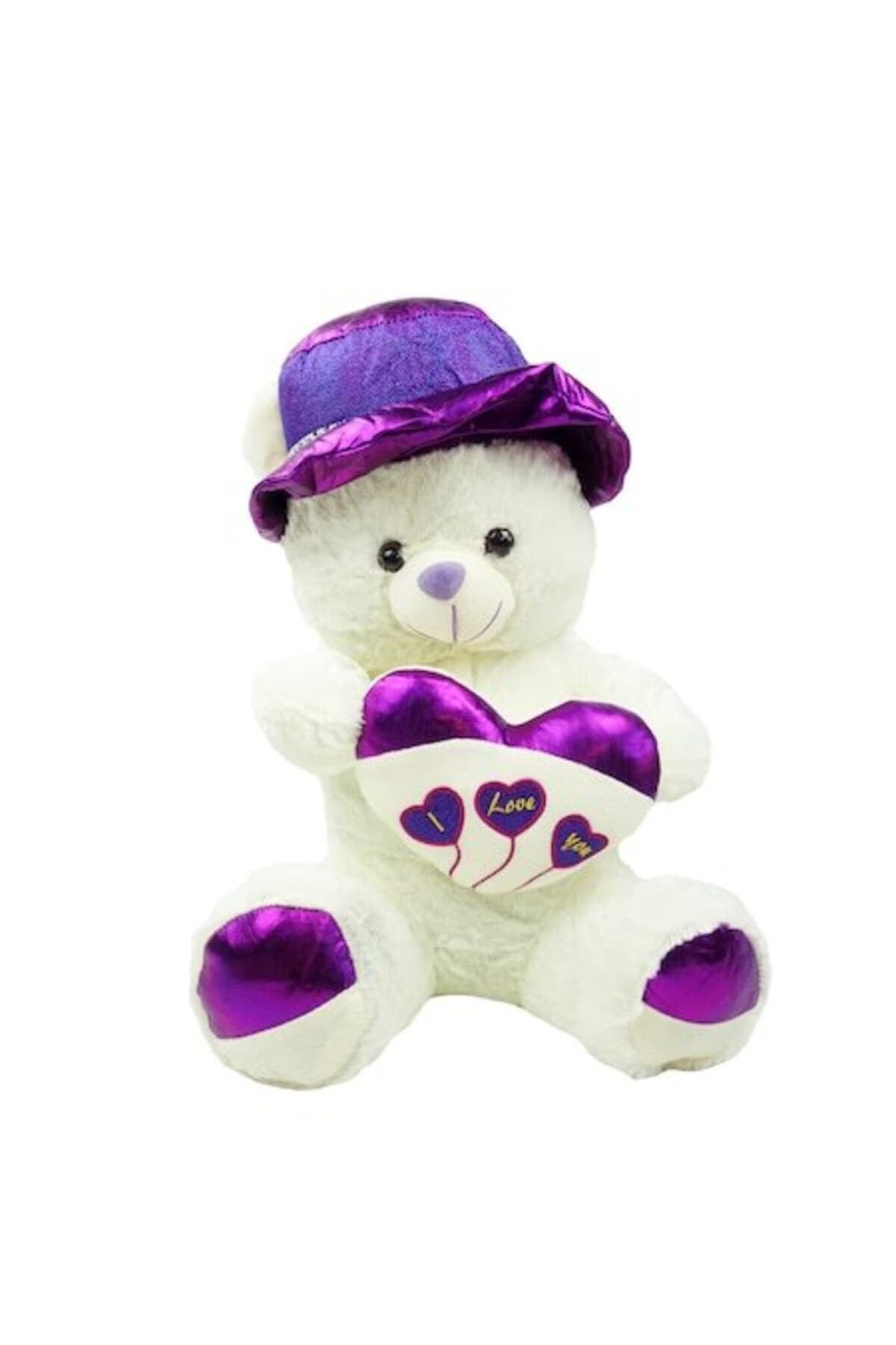 Fotografie produs: Ursuleț de pluș 59 cm cu căciulă și inimă, violet/crem, - Violet, Cremă