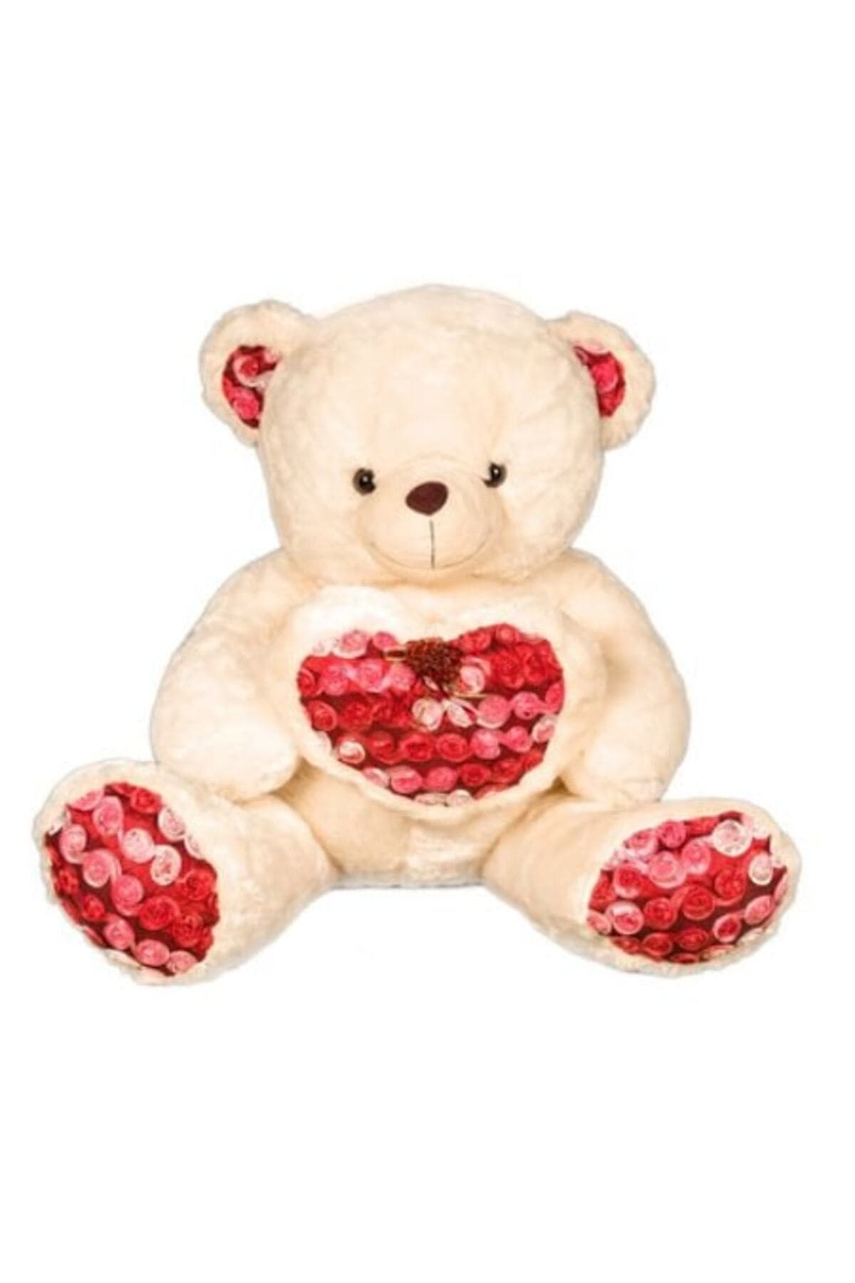 Fotografie produs: Ursuleț pufos 50 cm cu inimă 90 cm și trandafiri aplicați, - Roșu