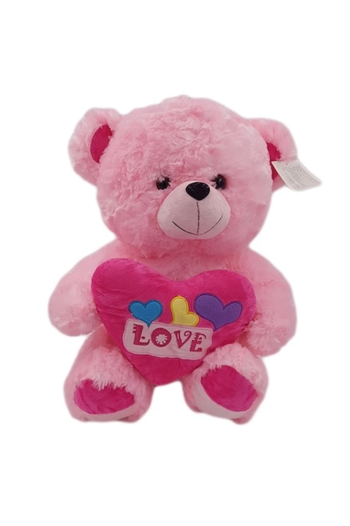Fotografie produs: Ursuleț pufos 65 cm cu pernă roz în formă de inimă, - Alb, gri, roz
