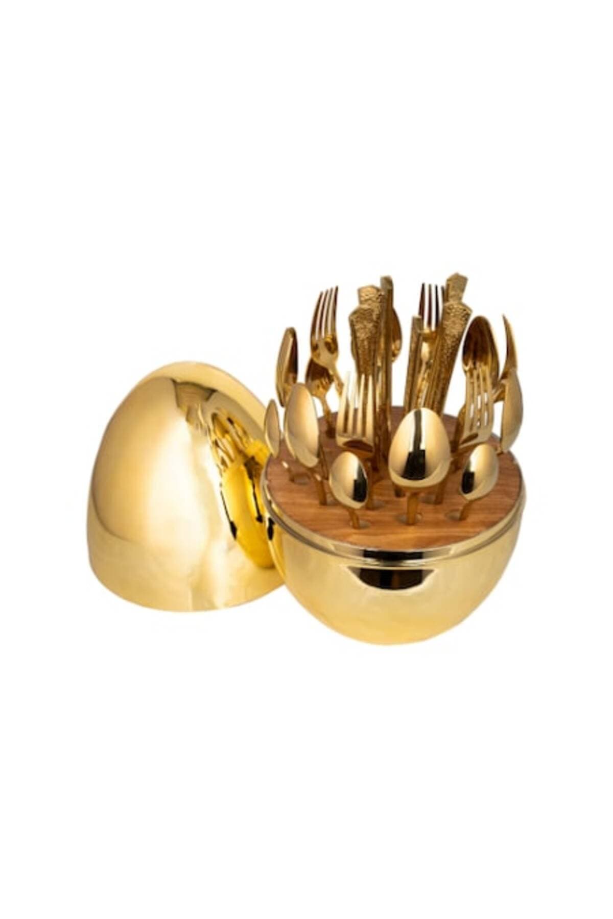 Set tacamuri 24 piese, E EFRALL inox, cu suport in forma de ou, auriu