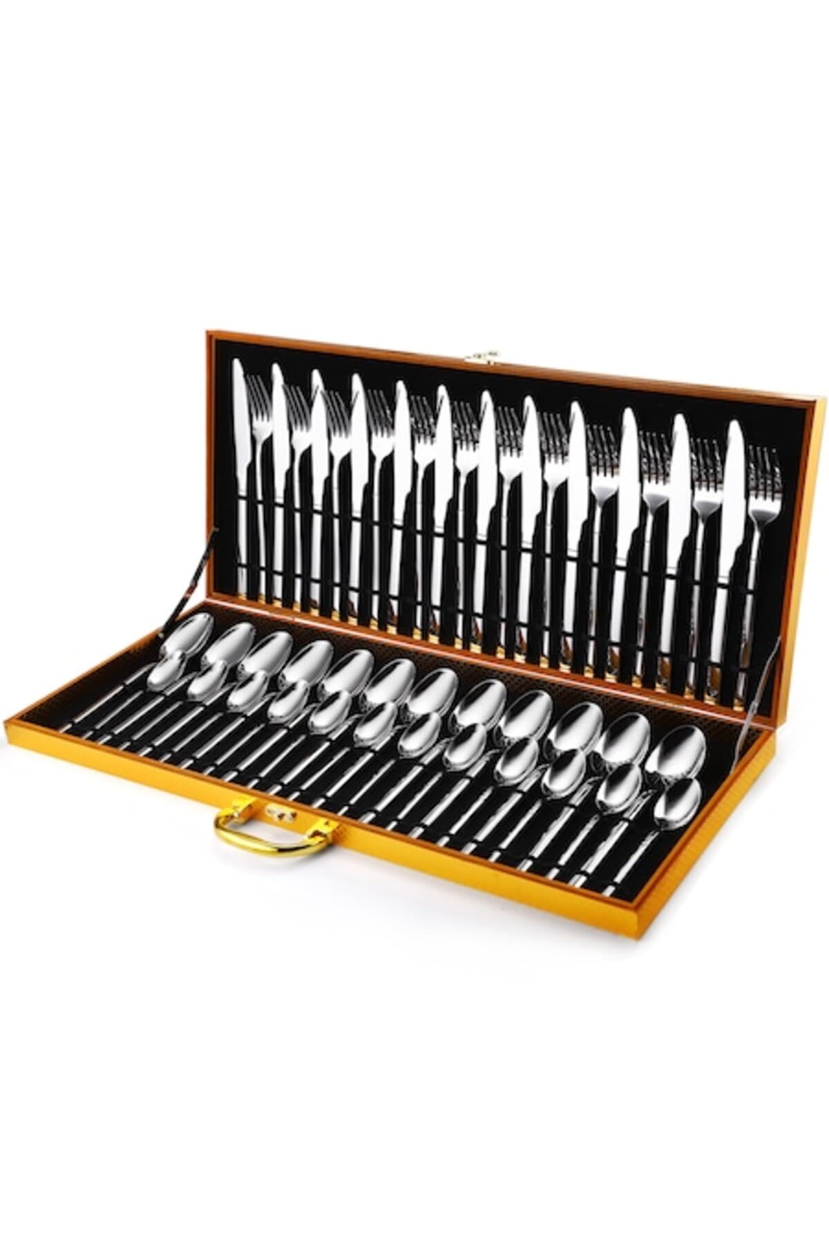 Set tacâmuri din oțel inoxidabil 48 piese, TRENDY'S, ediție lux, cromat