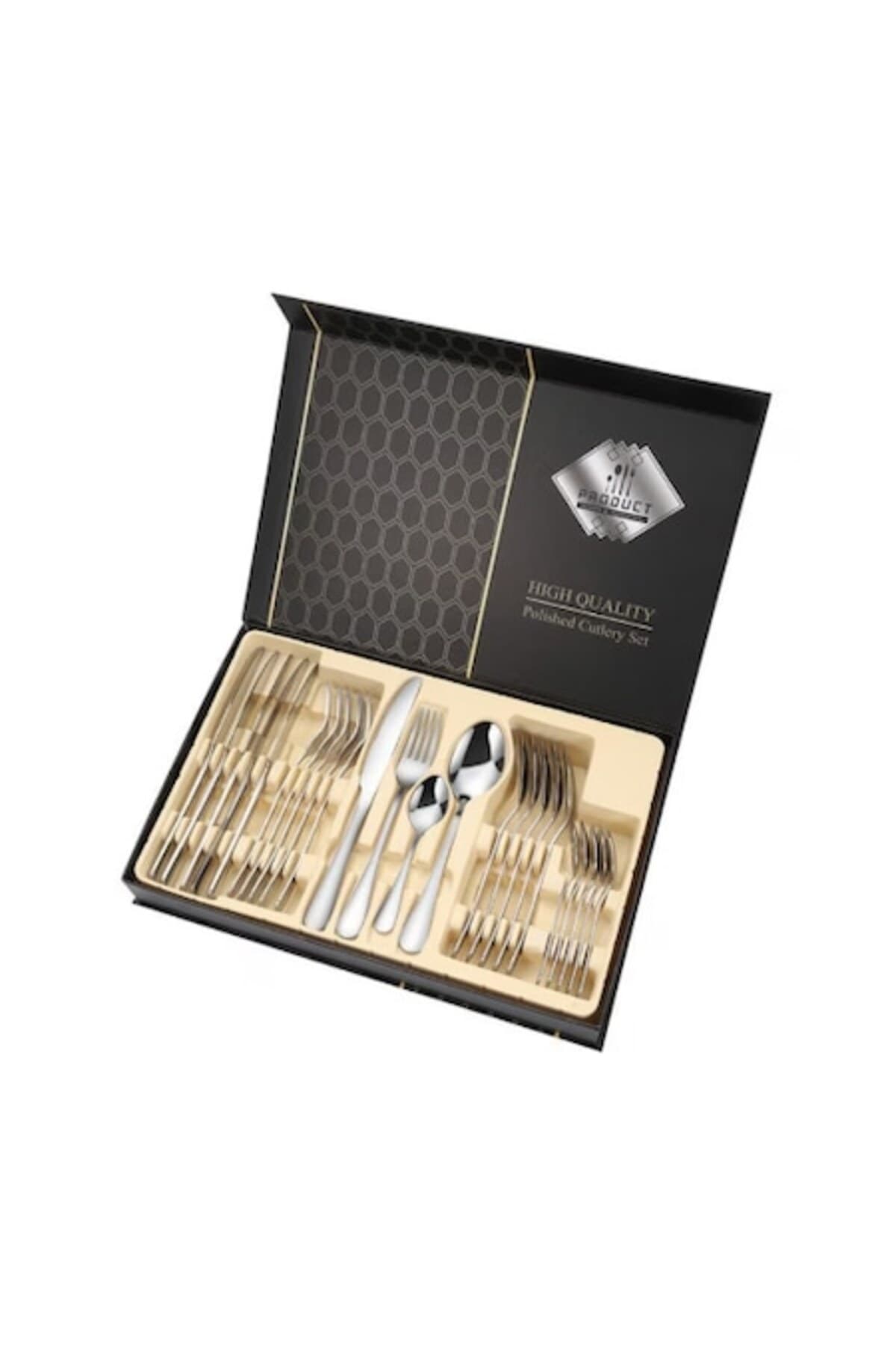 Set de 24 tacamuri, E EFRALL, elegant si rafinat, cu un finisaj luxos, argintiu