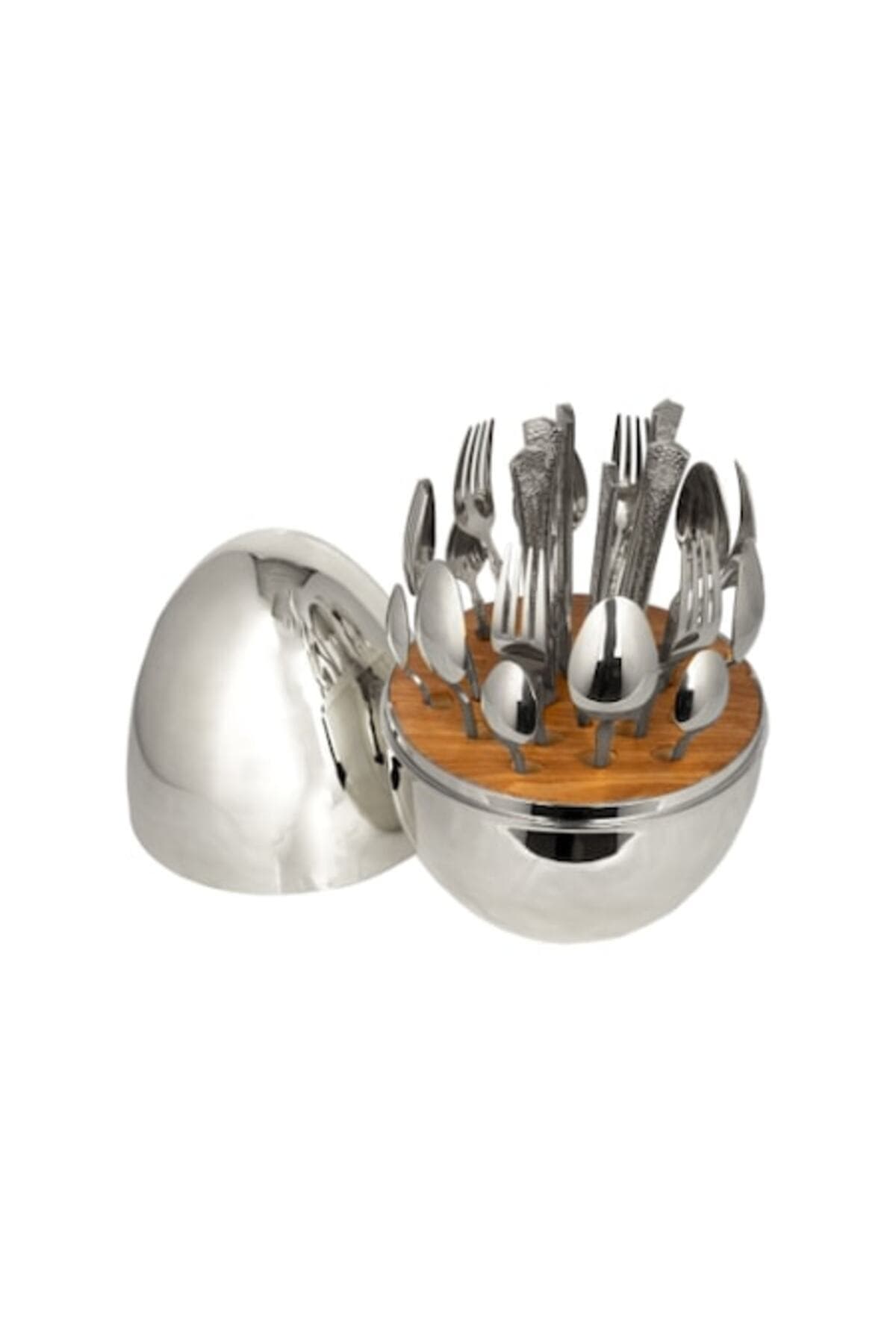 Set tacâmuri 24 piese, oțel inoxidabil E EFRALL, suport în formă de ou, argintiu