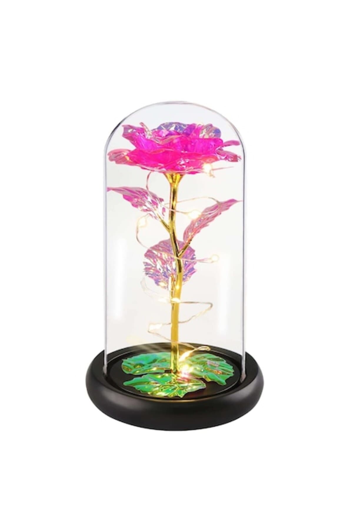Fotografie produs: Trandafir de sticlă înghețat în cupolă cu lumini LED, roz - 528481