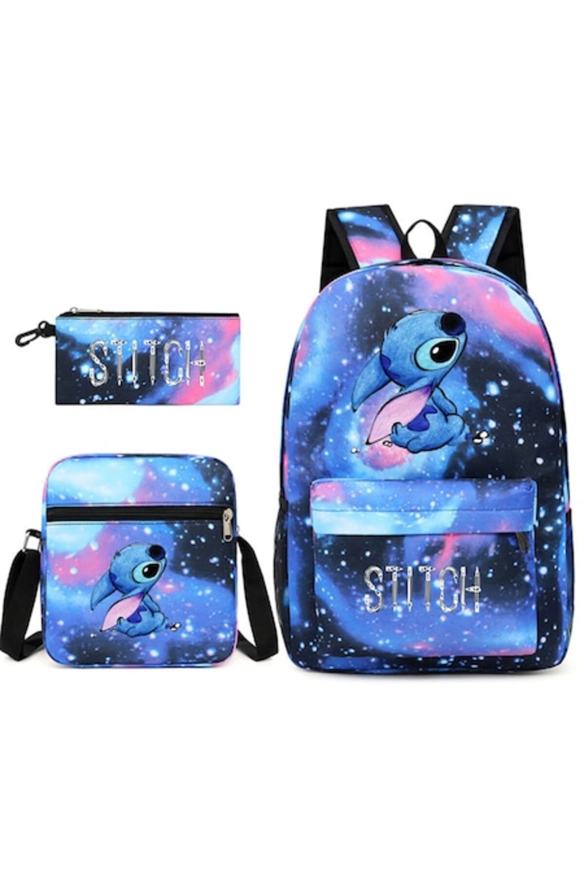 Fotografie produs: Set de ghiozdan școlar de trei piese, albastru înstelat, 45*13*32cm, Lilo & Stitch - Albastru înstelat