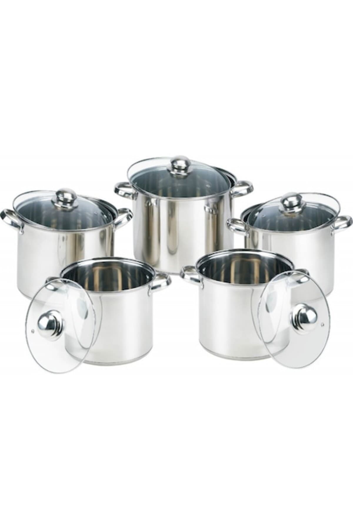 Fotografie produs: Set 5 Oale WDR, din Inox, cu capace din Sticla, 18 cm, 20 cm, 22 cm, 24 cm, 26 cm, Argintiu - Culoare argintie