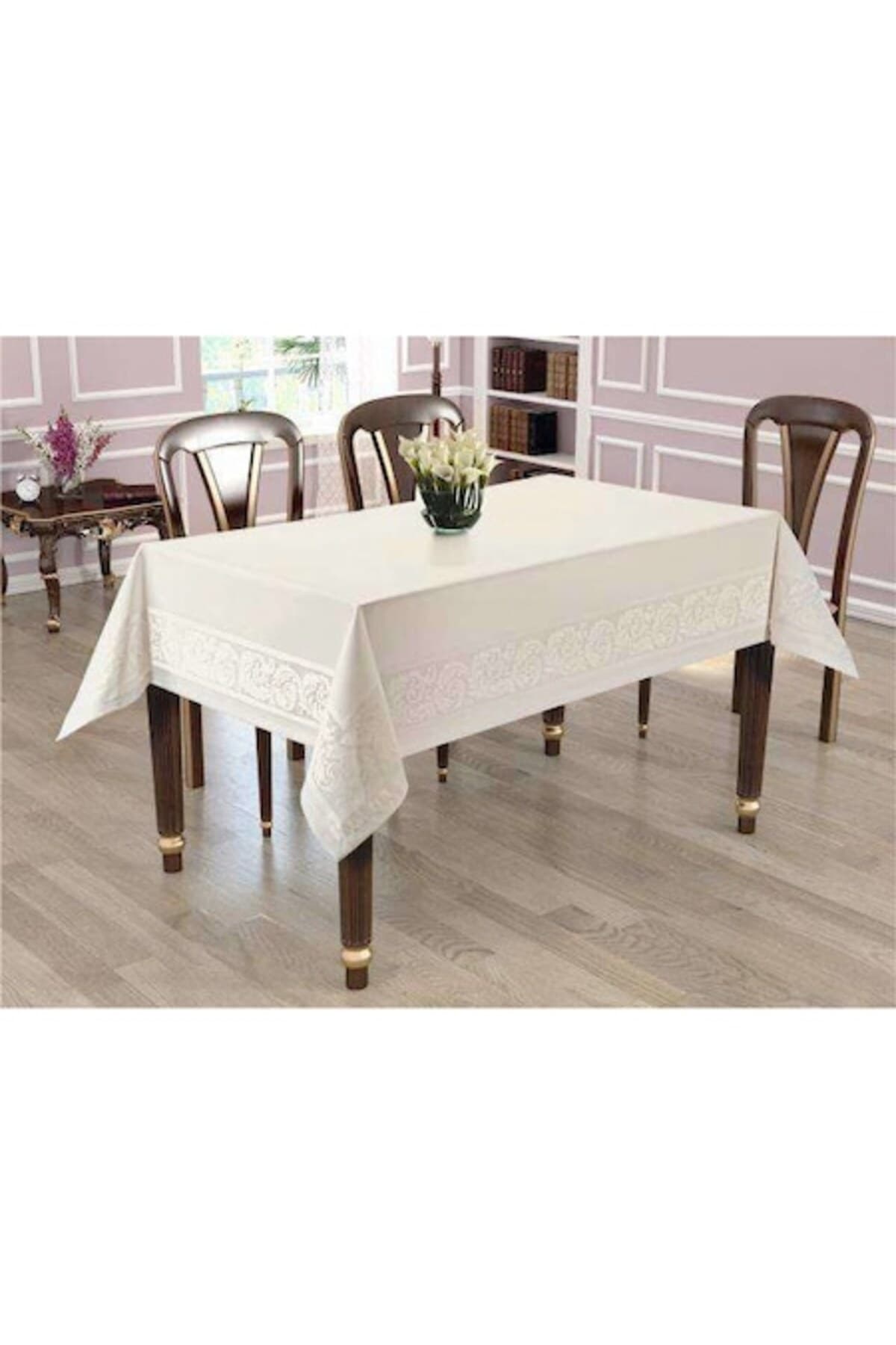 Fata de masa cu ata si ac, poliester, rezistenta la pete, 140 x 240 cm, crem