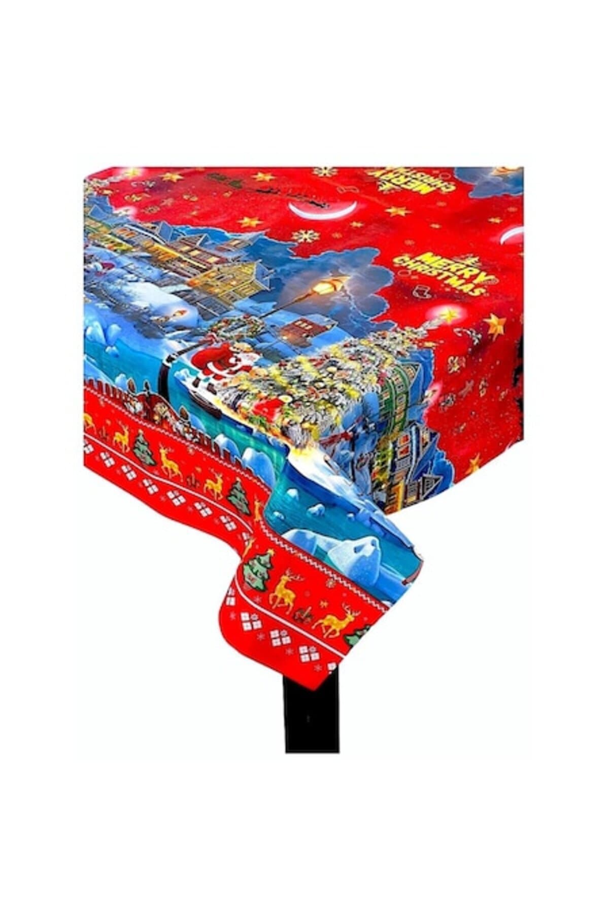 Fata de masa tip panza de muschi, Craciun, rosu-albastru, 140 x 350 cm