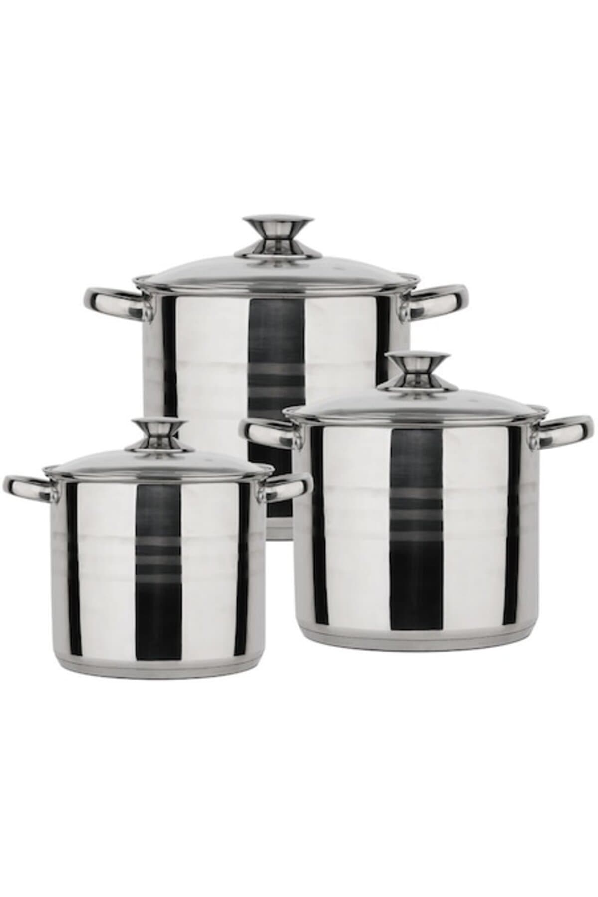 Set 3 oale din oțel inoxidabil cu capace din sticlă termorezistente