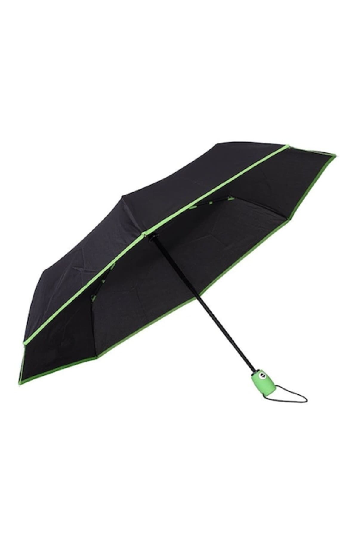 Fotografie produs: Umbrelă telescopică,55TR neagră cu margine verde - Black with Green Edge