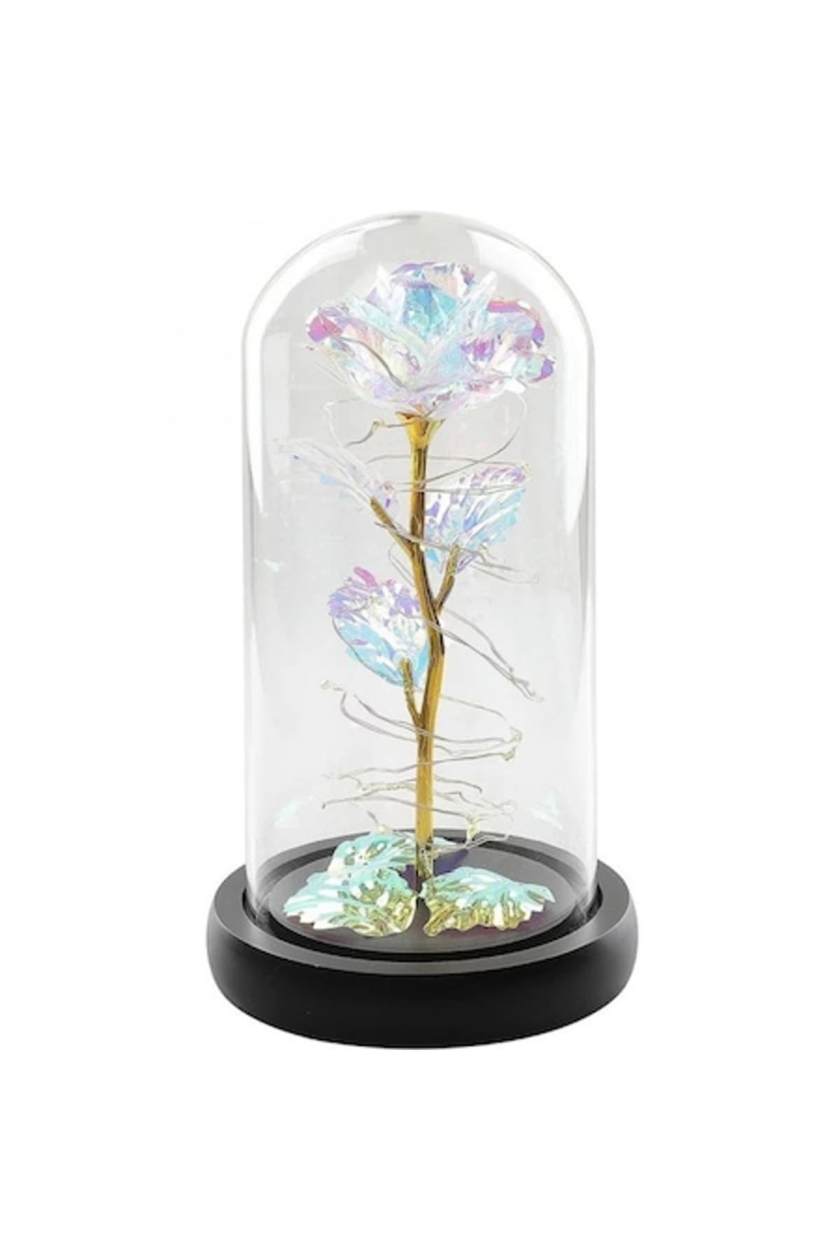 Fotografie produs: Trandafir în cupolă de sticlă, „Frumoasa și Bestia”, lumină LED, Ziua Îndrăgostiților, alb - Alb