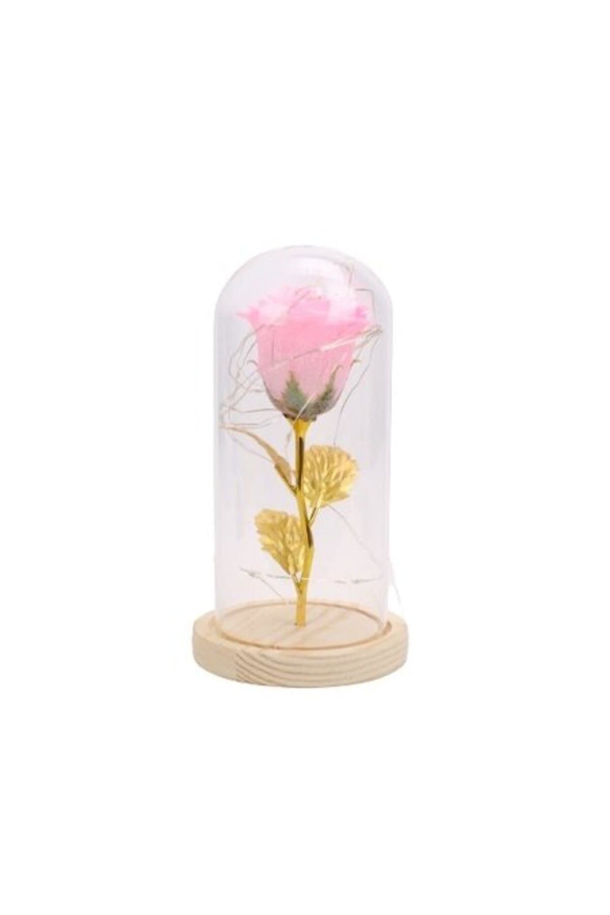 Fotografie produs: Trandafir artificial criogenic roz, cupolă de sticlă 22 cm, iluminare LED - Roz