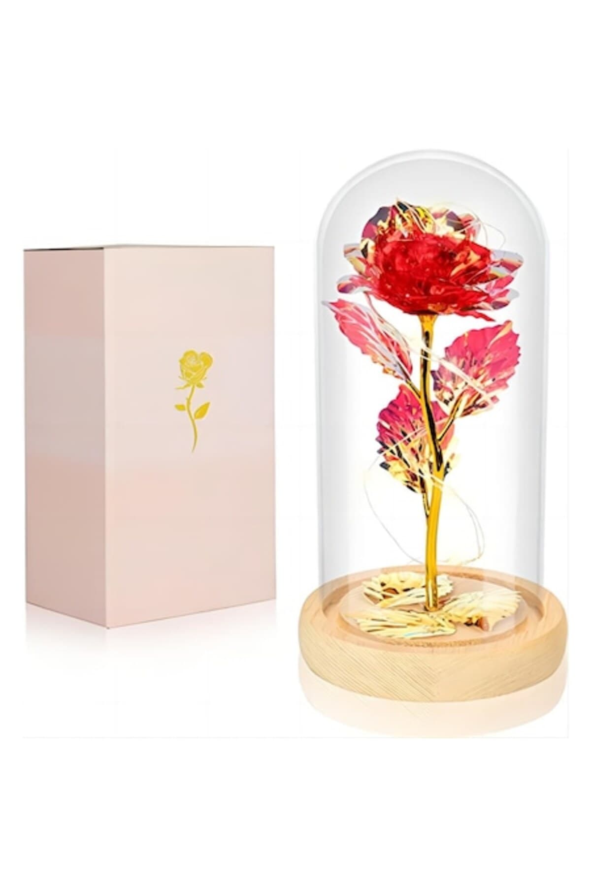 Fotografie produs: Trandafir artificial în cupolă de sticlă, - Roșu