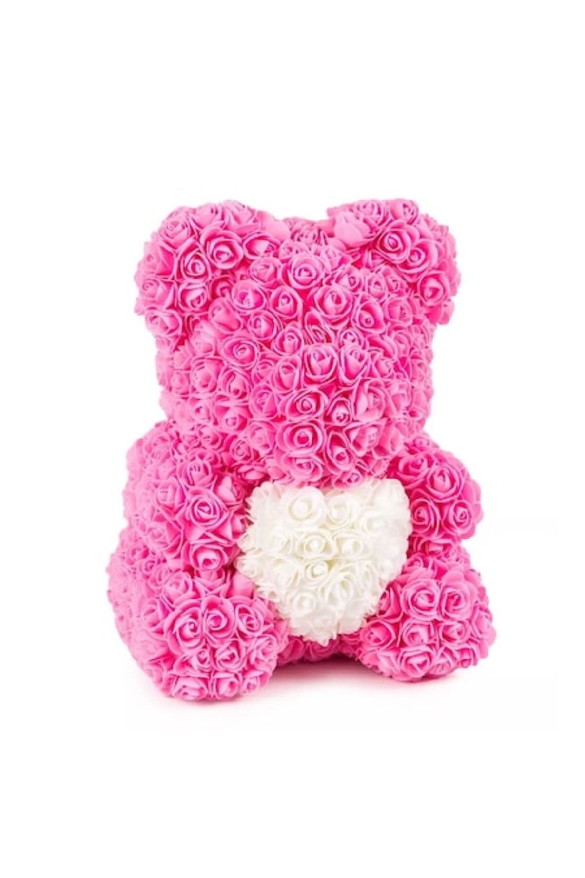 Fotografie produs: Ursuleț 25 cm de pluș cu trandafiri de săpun în cutie, roz și alb - Roz