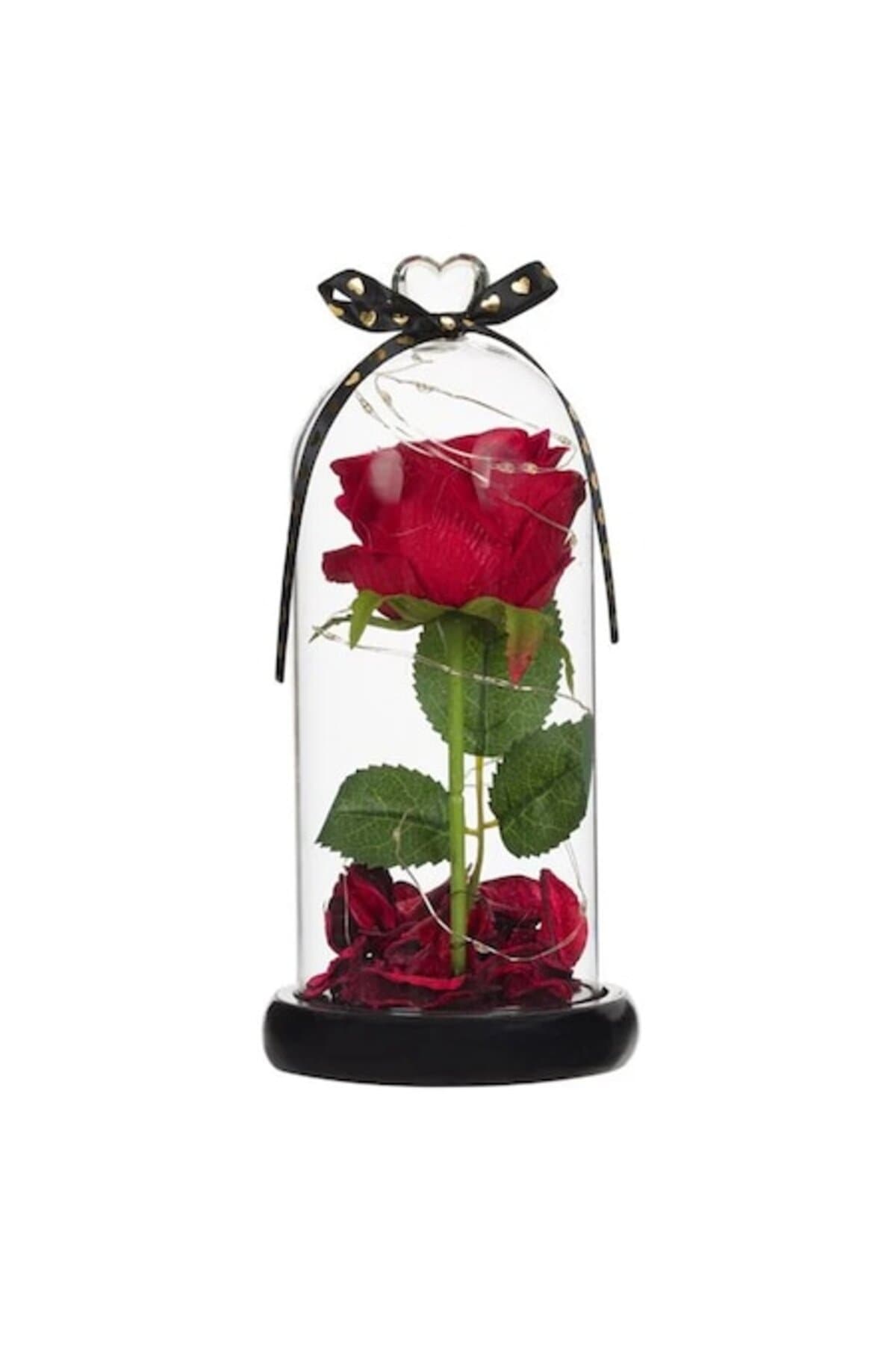 Fotografie produs: Cupolă de sticlă cu trandafir și lumini LED, Ziua Îndrăgostiților, multicoloră, 11x24 cm - Multicolor