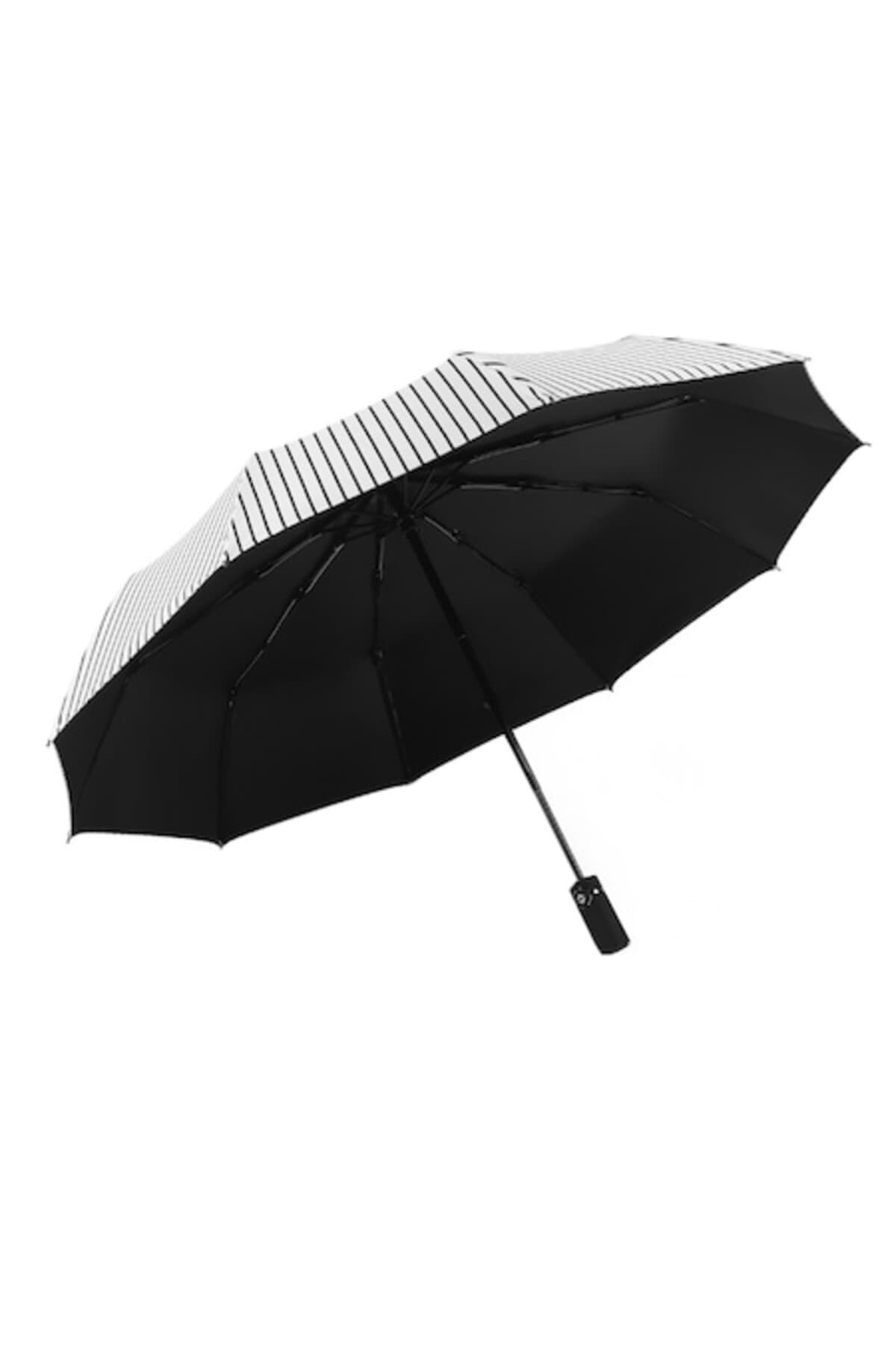 Fotografie produs: Umbrelă pliabilă pentru femei, W33 deschidere automată, model cu dungi, 105 x 63 cm, alb/negru - Negru/alb