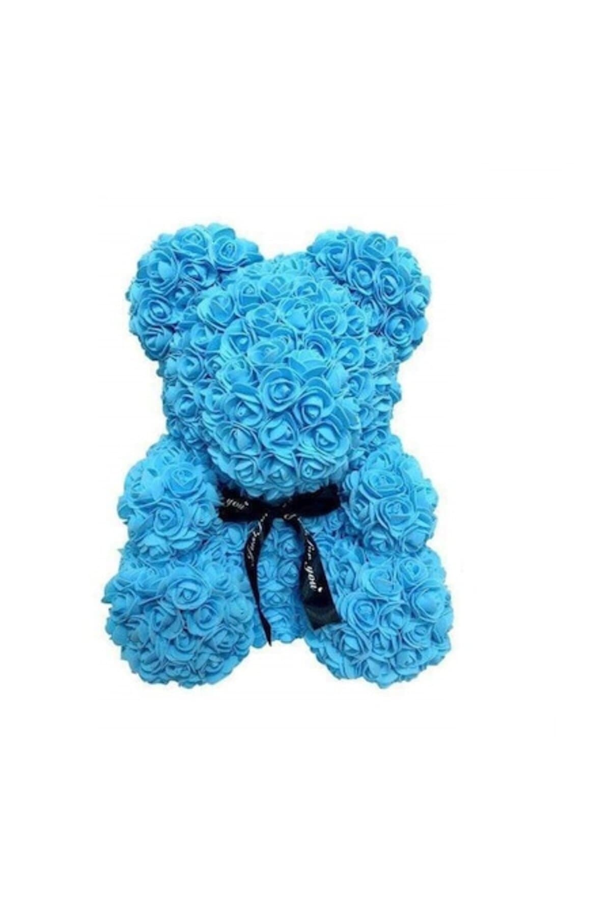 Fotografie produs: Ursuleț 25 cm albastru, decorat manual cu trandafiri din spumă, 25 cm, FamousKids - ALBASTRU