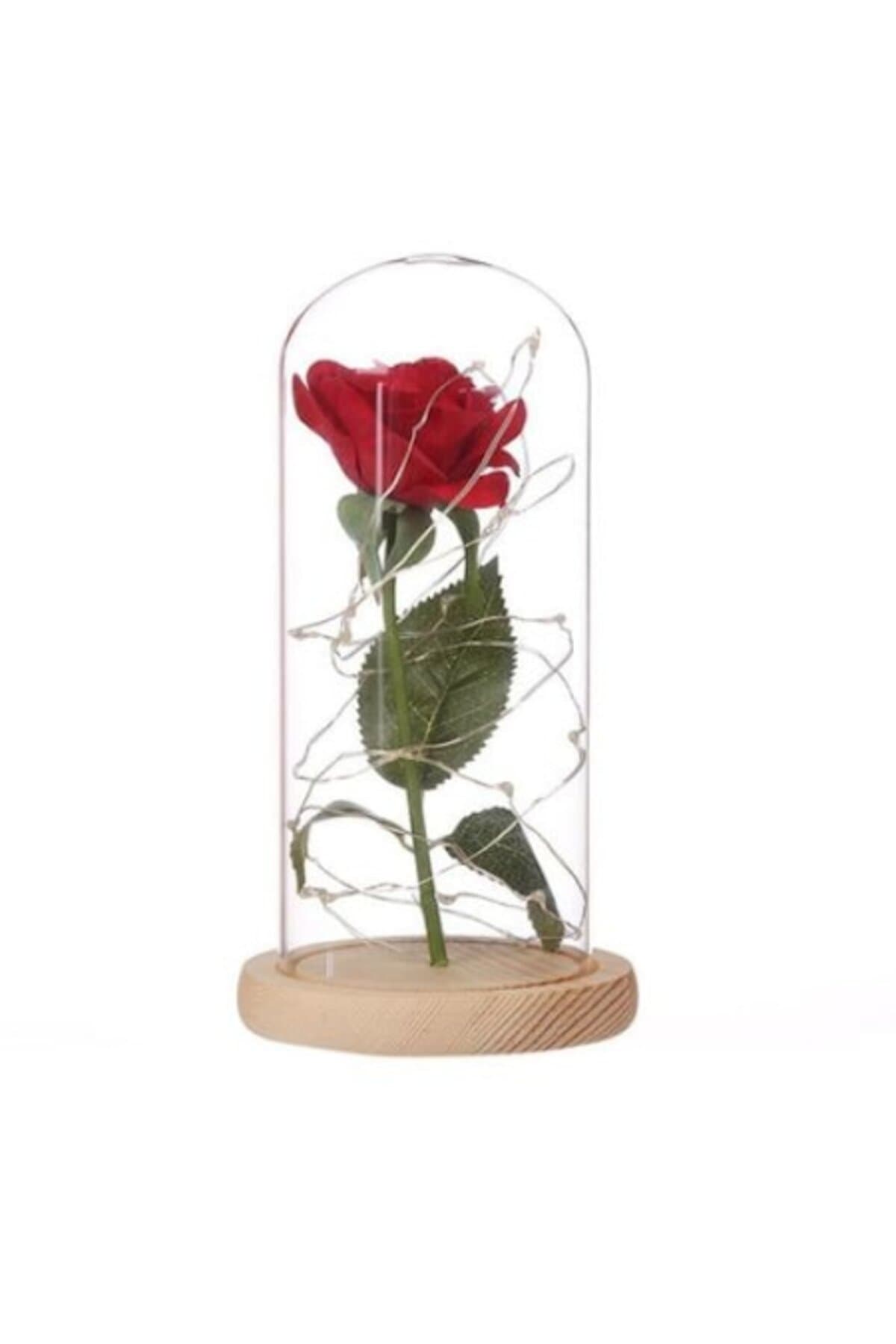 Fotografie produs: Trandafir artificial Burgundy, cupolă de sticlă cu bandă LED - Burgundia
