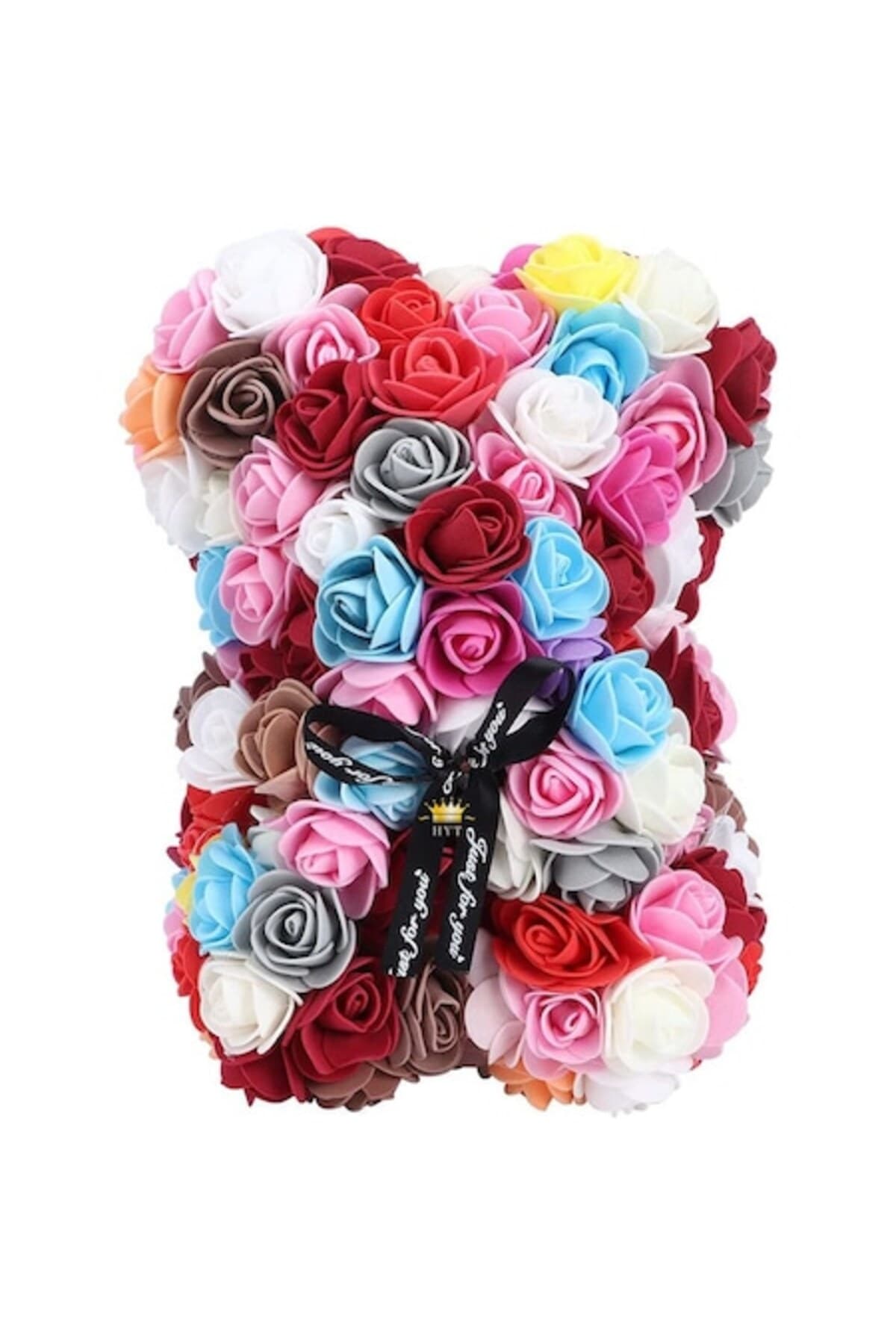 Fotografie produs: Ursuleț 25 x 15 cm, de pluș din trandafiri de săpun , cutie cadou inclusă, multicolor - Multicolor