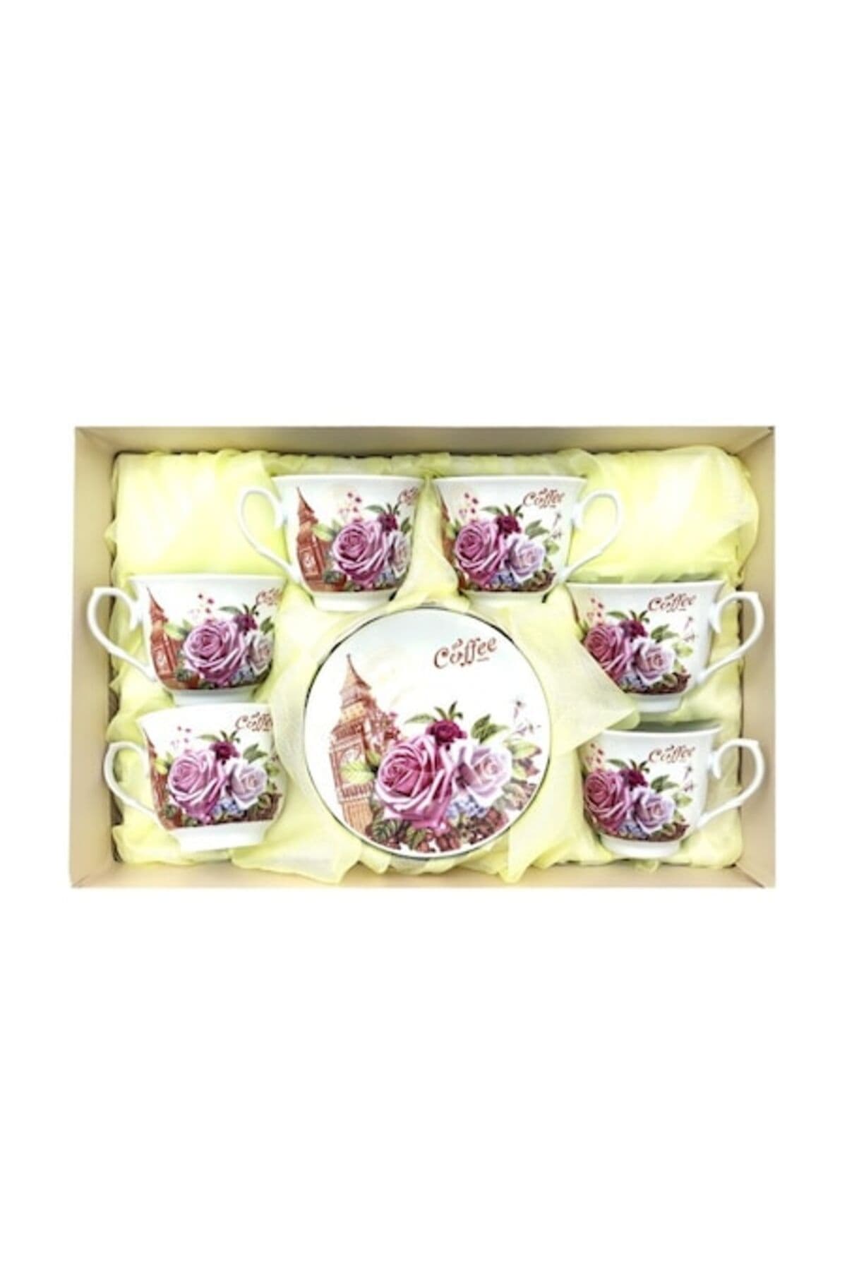 Set de căni cu farfurii, 12 piese, trandafiri 12 piese