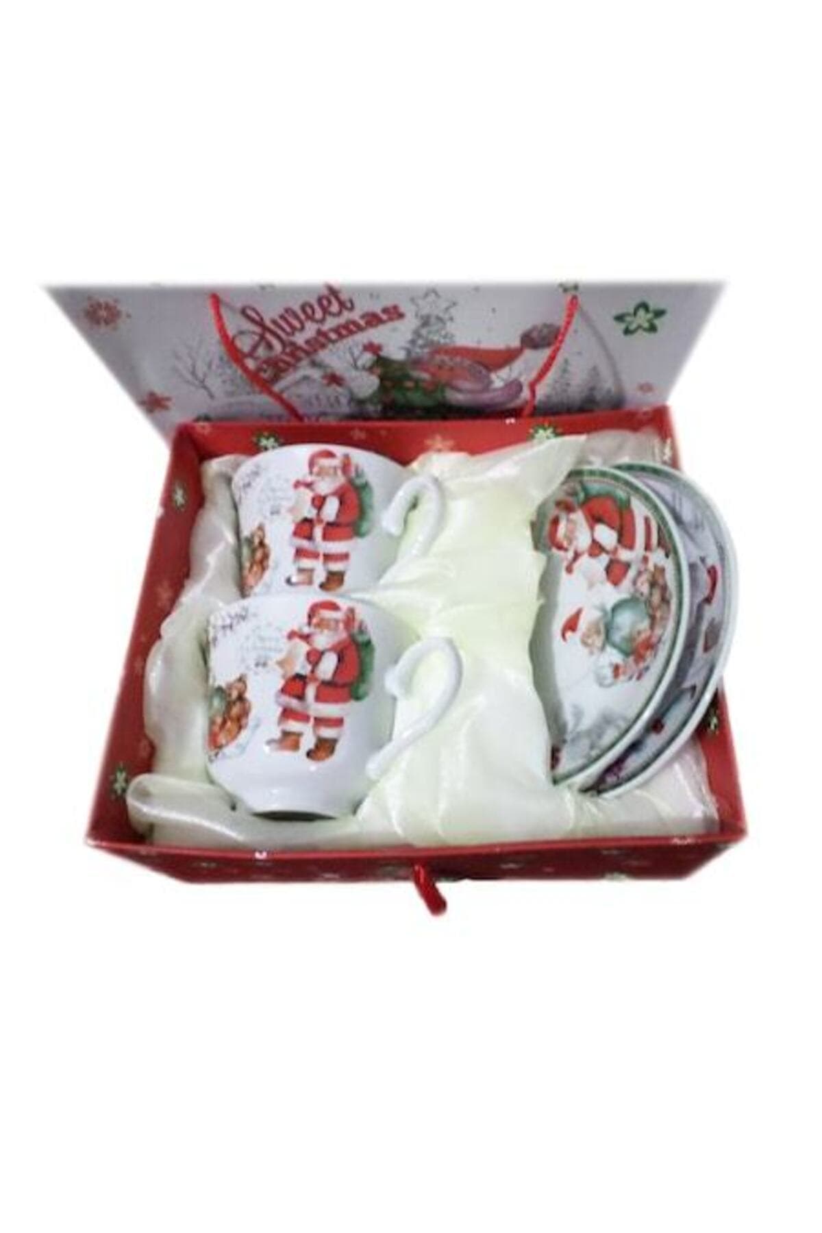 Set de 2 căni cu farfurii și cutie cadou de Crăciun 2 cani