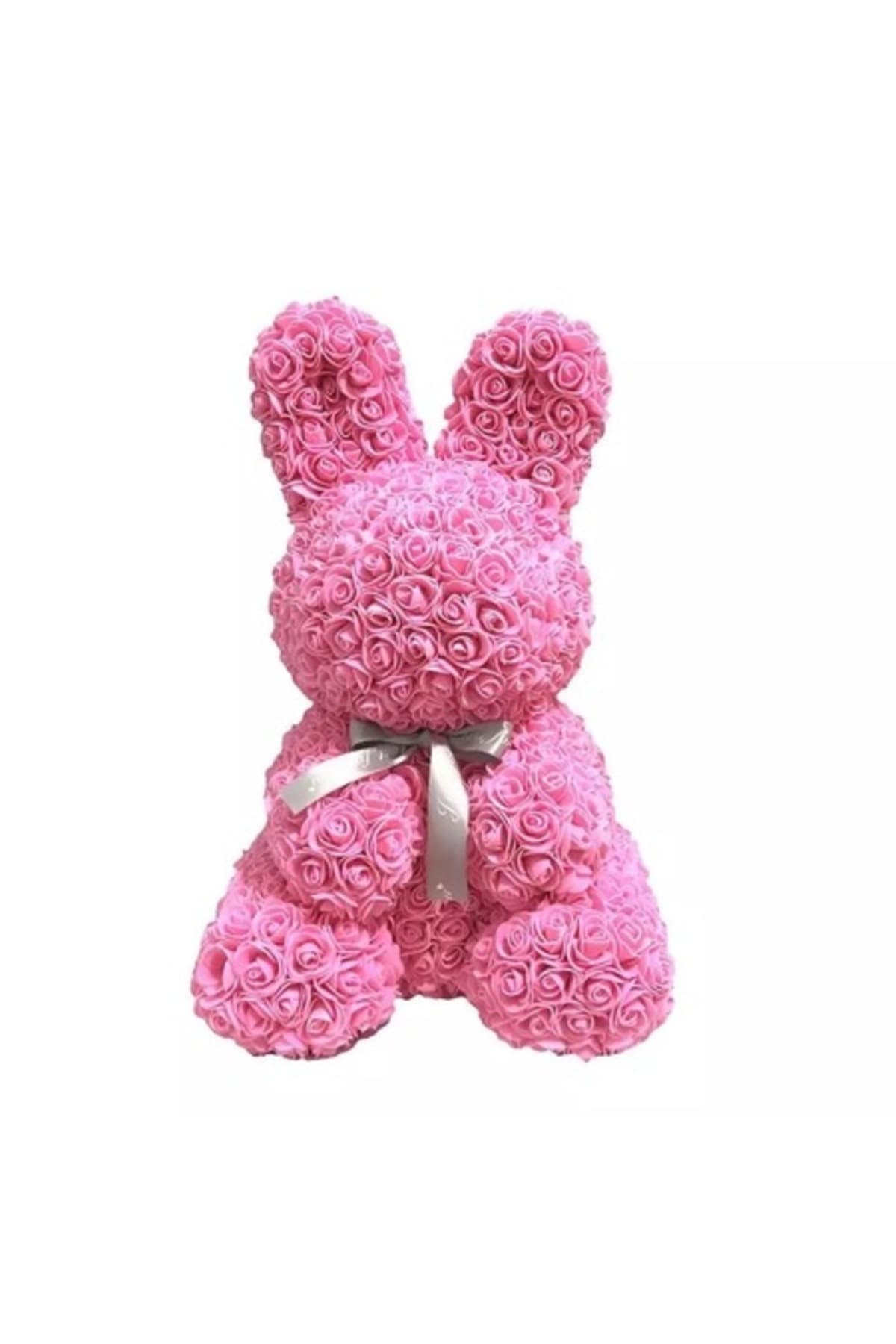 Fotografie produs: Iepure roz decorat cu trandafiri din spumă - Roz