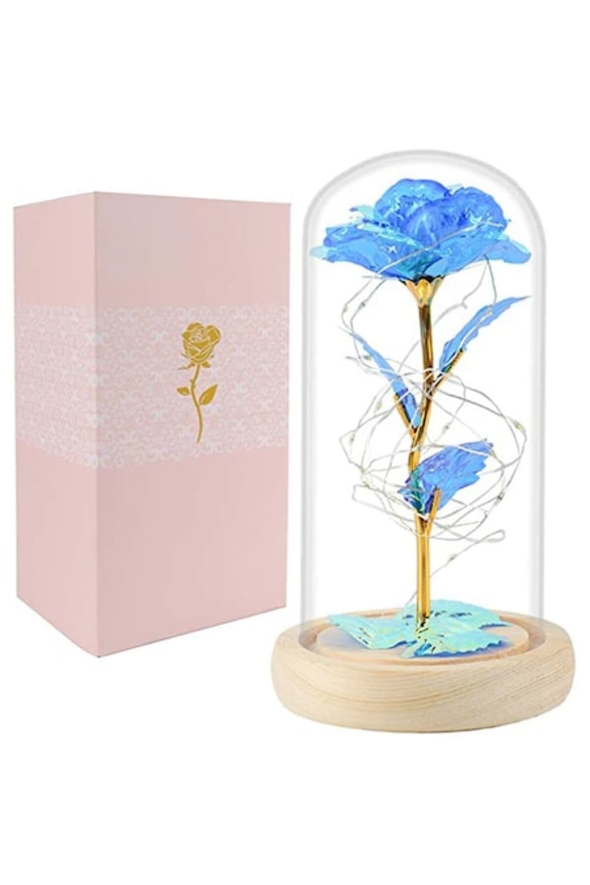 Fotografie produs: Trandafir artificial în cupolă de sticlă - Albastru