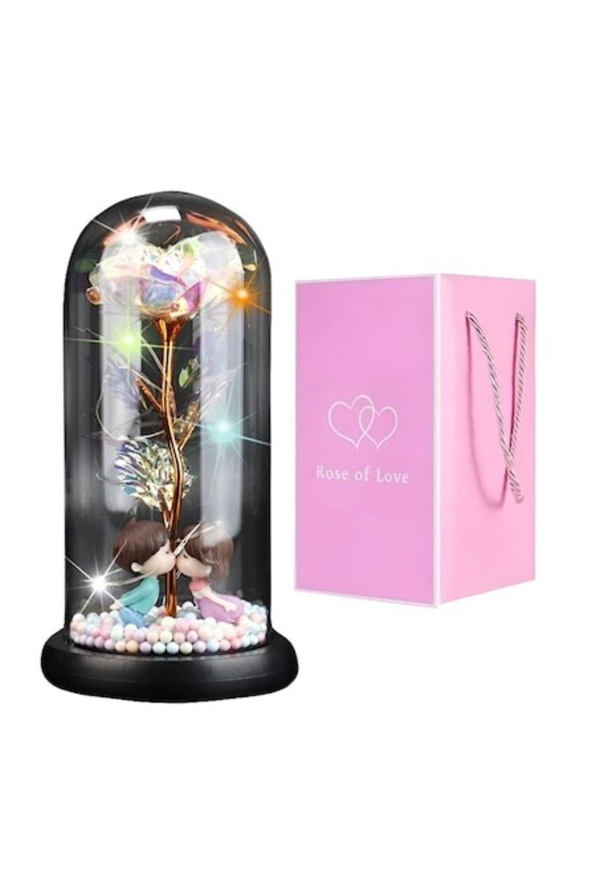 Fotografie produs: Trandafir de cristal etern într-o cupolă de sticlă cu lumini LED - Multicolor