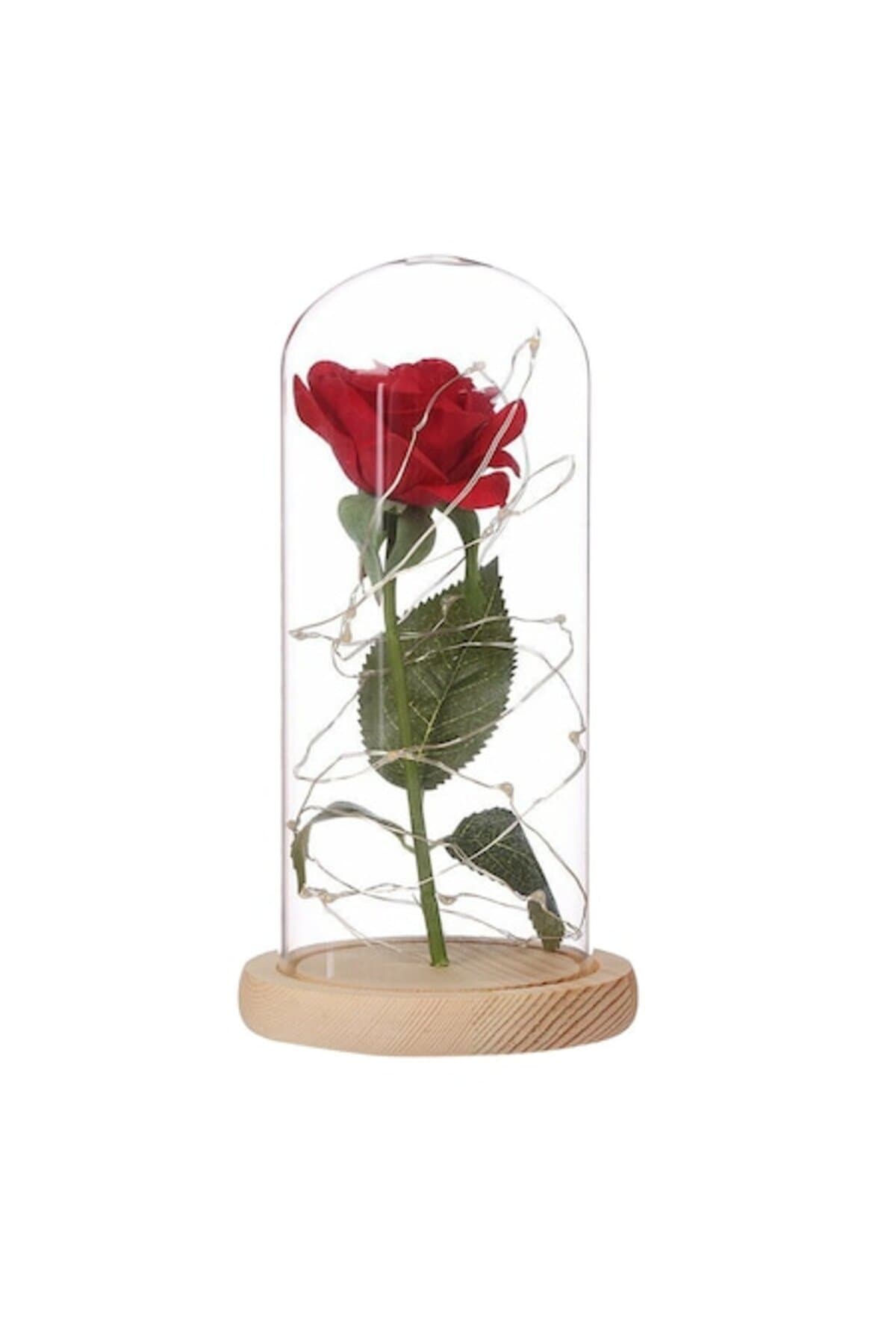 Fotografie produs: Cupolă de sticlă cu trandafir artificial, LED, 22x11,4 cm - ROȘU