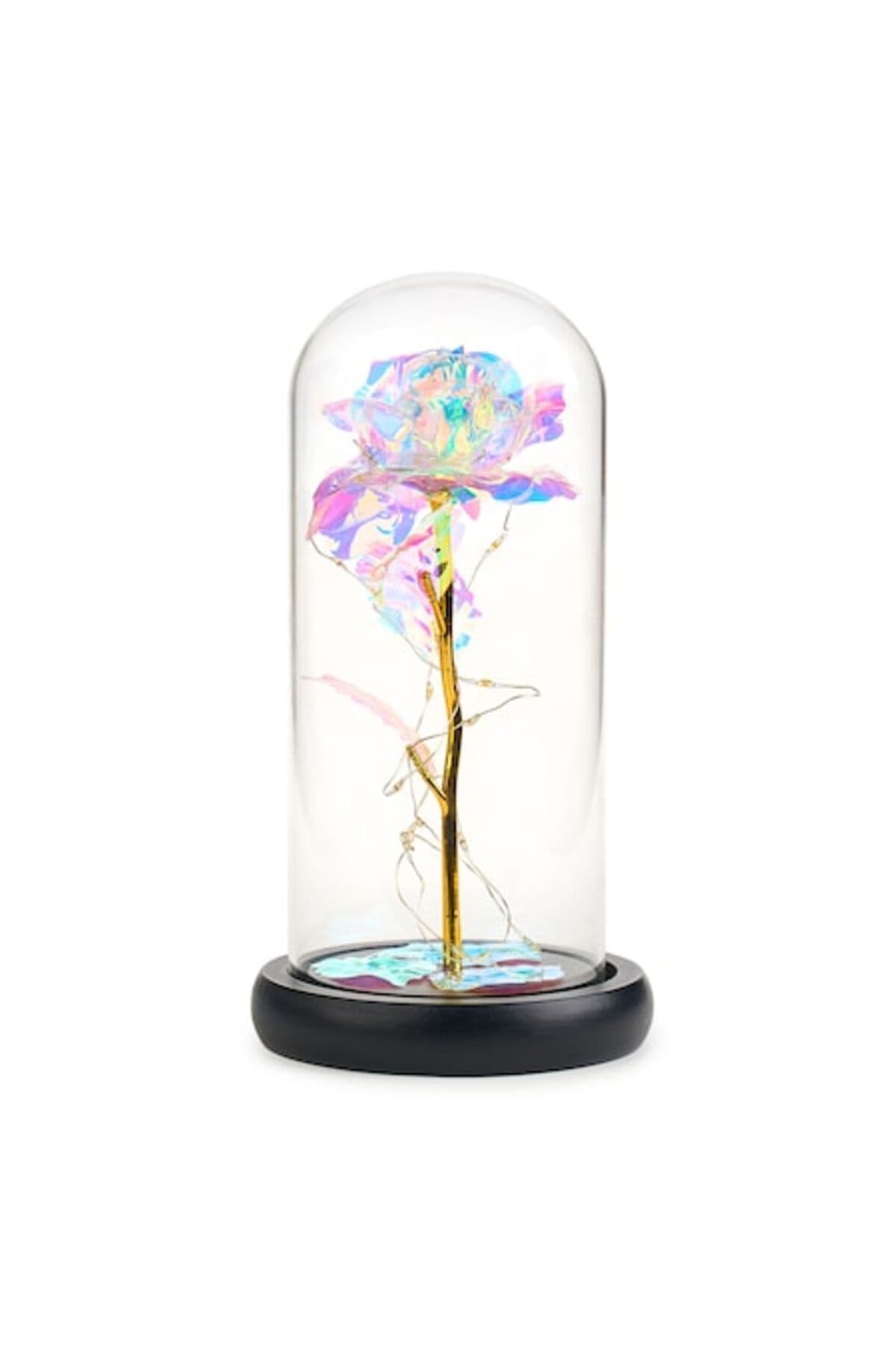 Fotografie produs: Trandafir artificial sub cupolă de sticlă, cu lumini LED - Multicolor