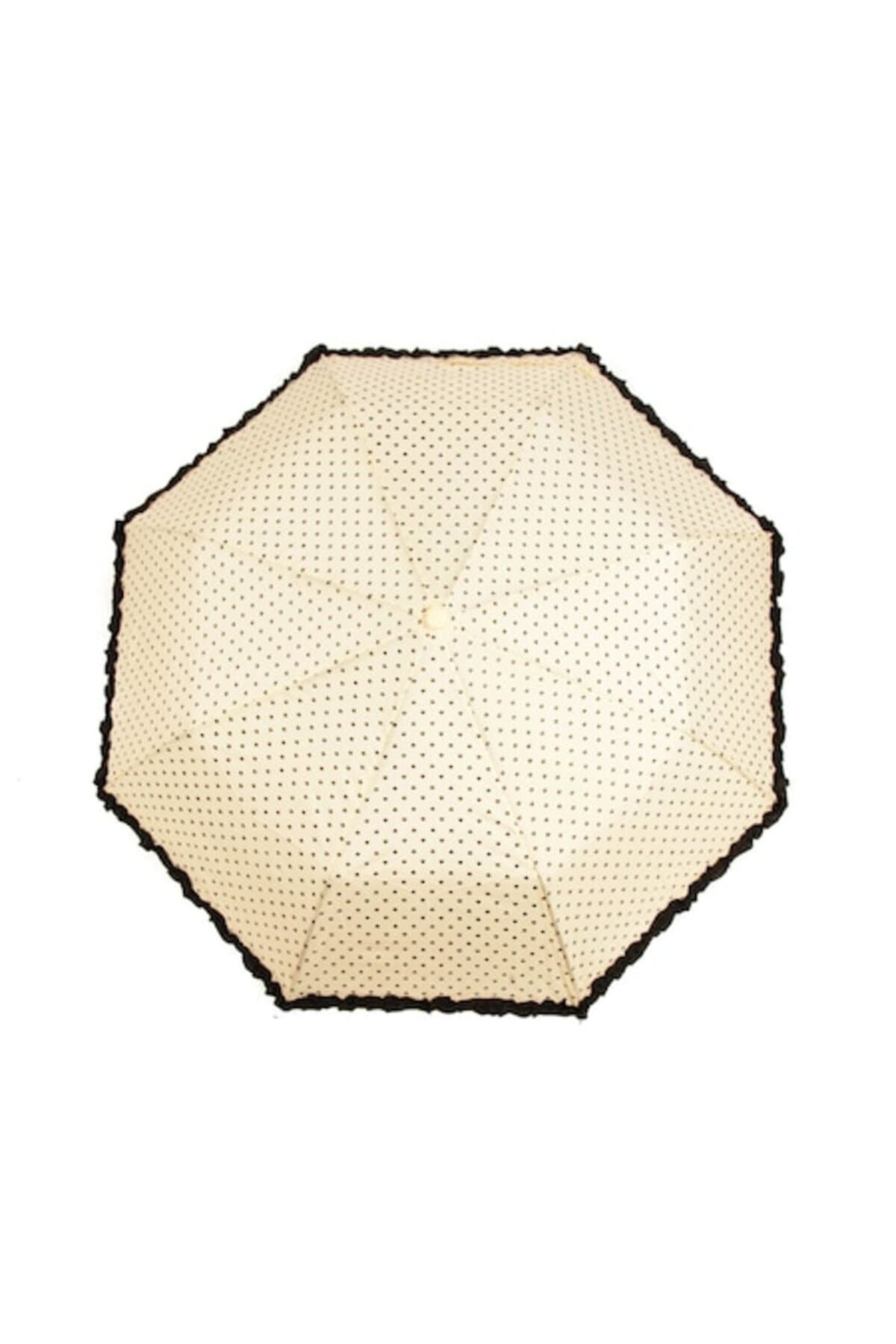 Fotografie produs: Umbrelă pliabilă 5445P crem cu inimioare mici negre - Negru, crem